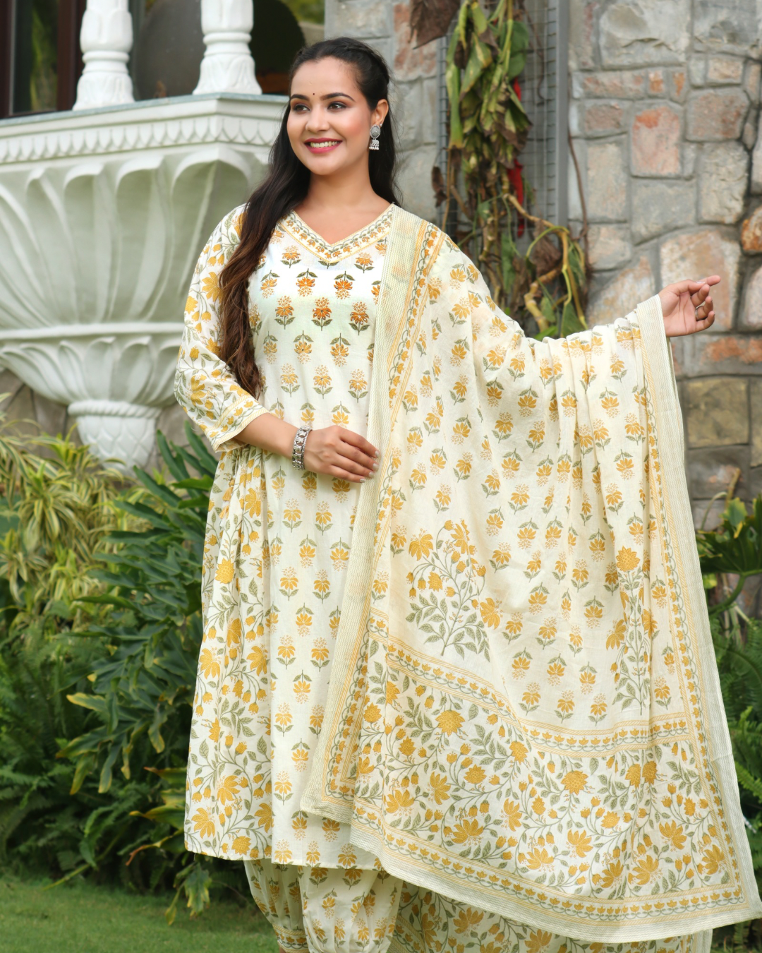 Cotton Floral Embroidered Afgani Set - The Jaipur Studio