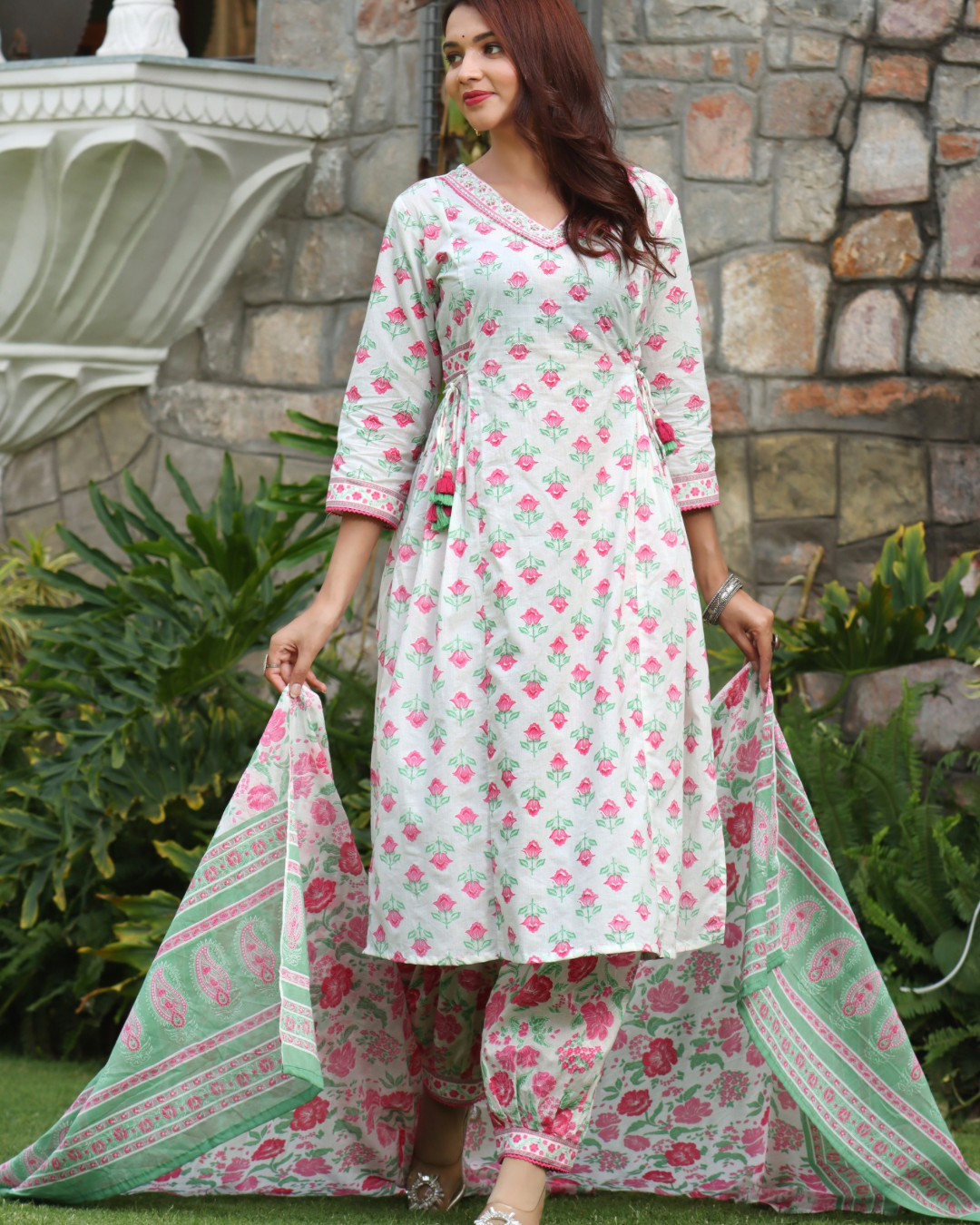 Cotton Floral Embroidered Afgani Set - The Jaipur Studio
