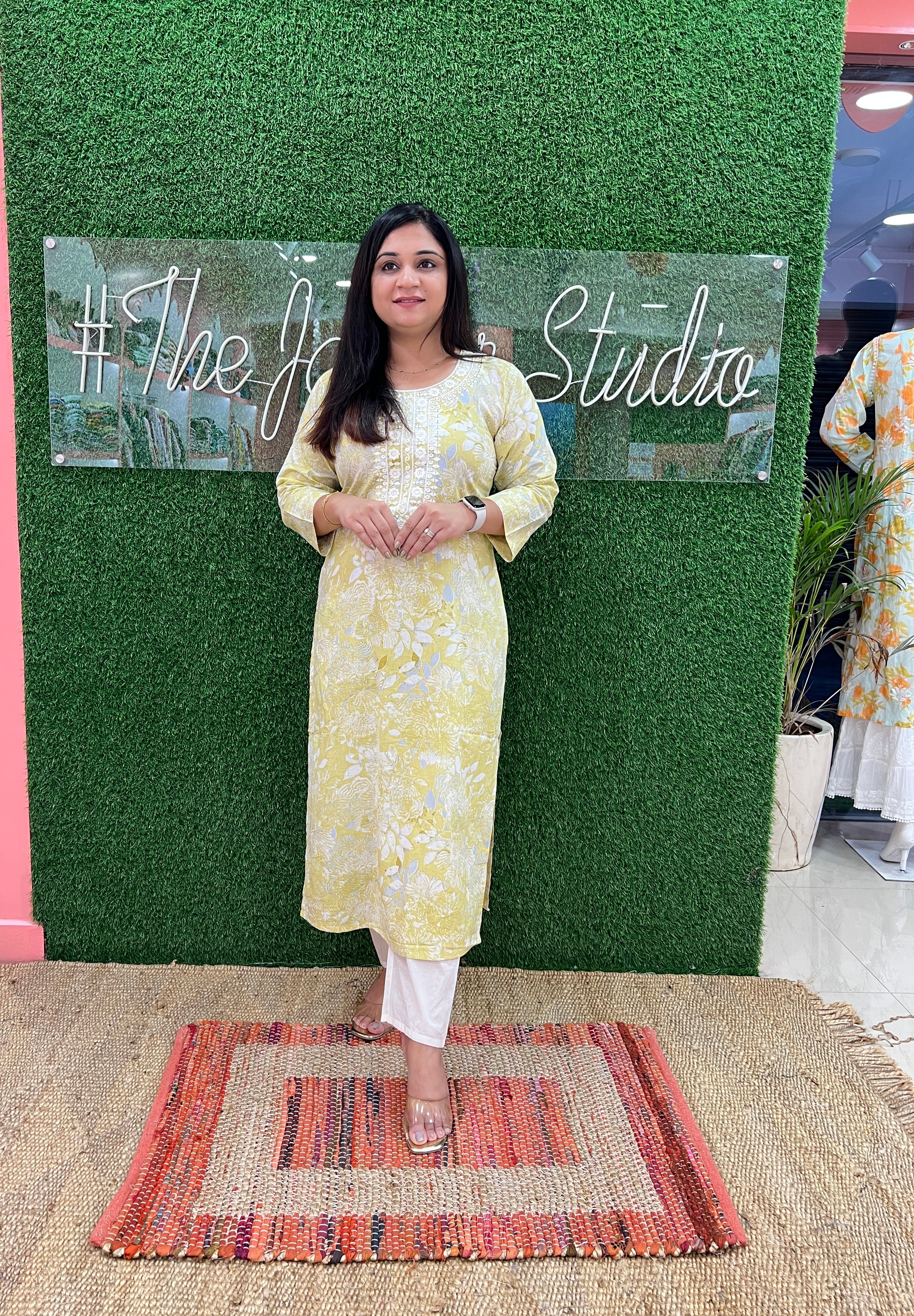 Mul Cotton Digital Florat Print Embroidered Kurta - The Jaipur Studio