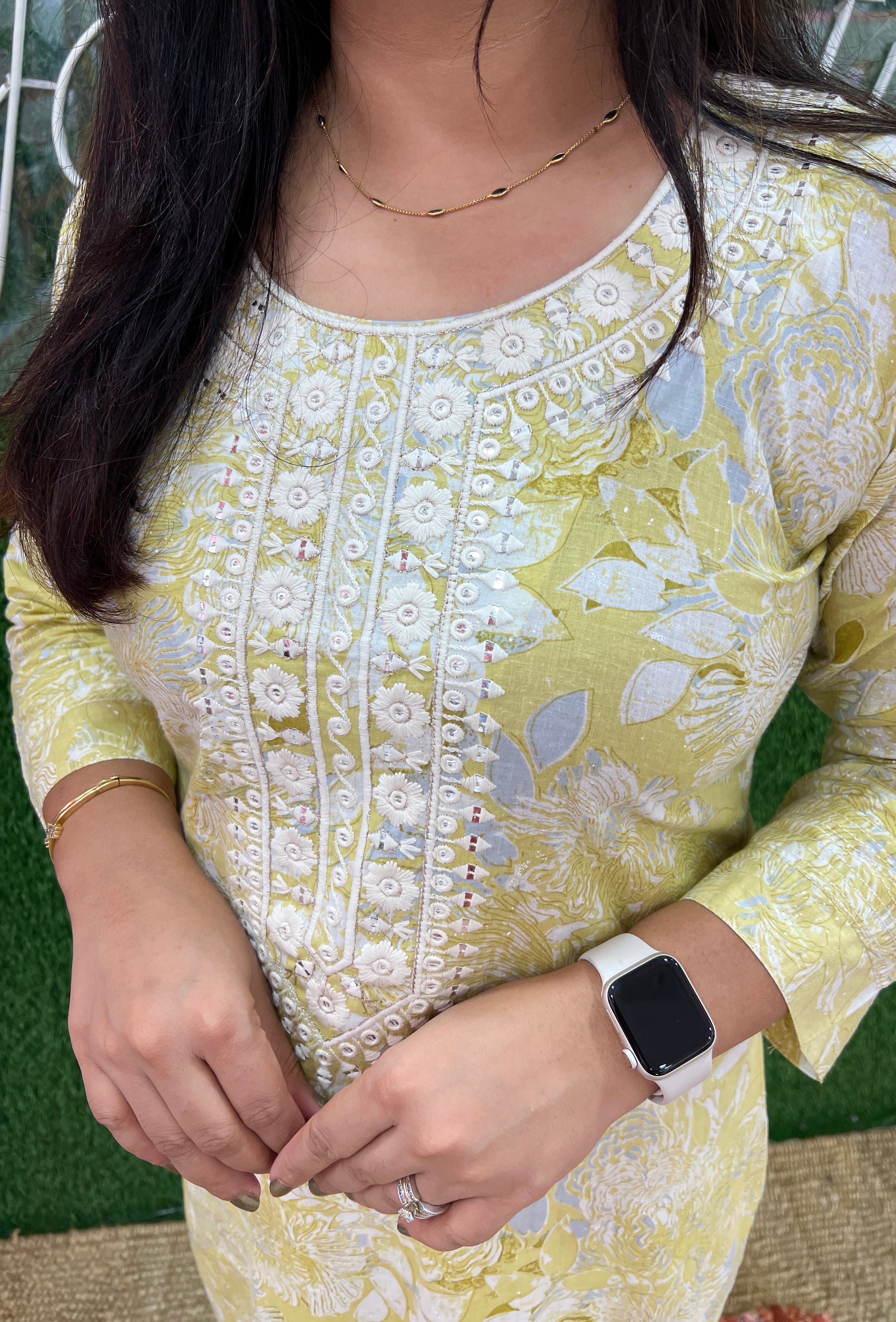 Mul Cotton Digital Florat Print Embroidered Kurta - The Jaipur Studio