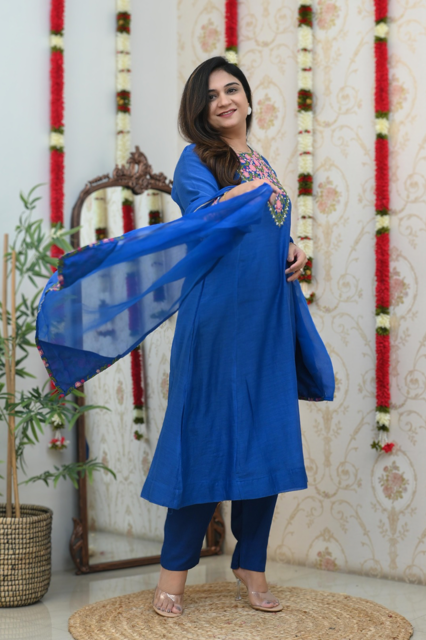 Flared Chanderi Embroidered Pant Set - The Jaipur Studio
