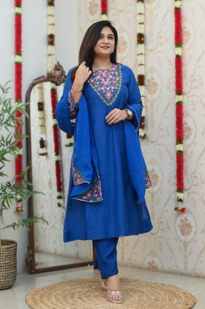 Flared Chanderi Embroidered Pant Set - The Jaipur Studio
