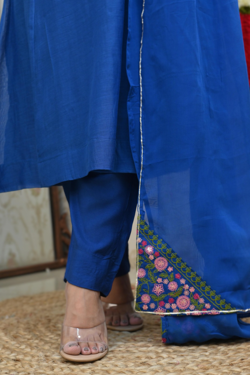Flared Chanderi Embroidered Pant Set - The Jaipur Studio