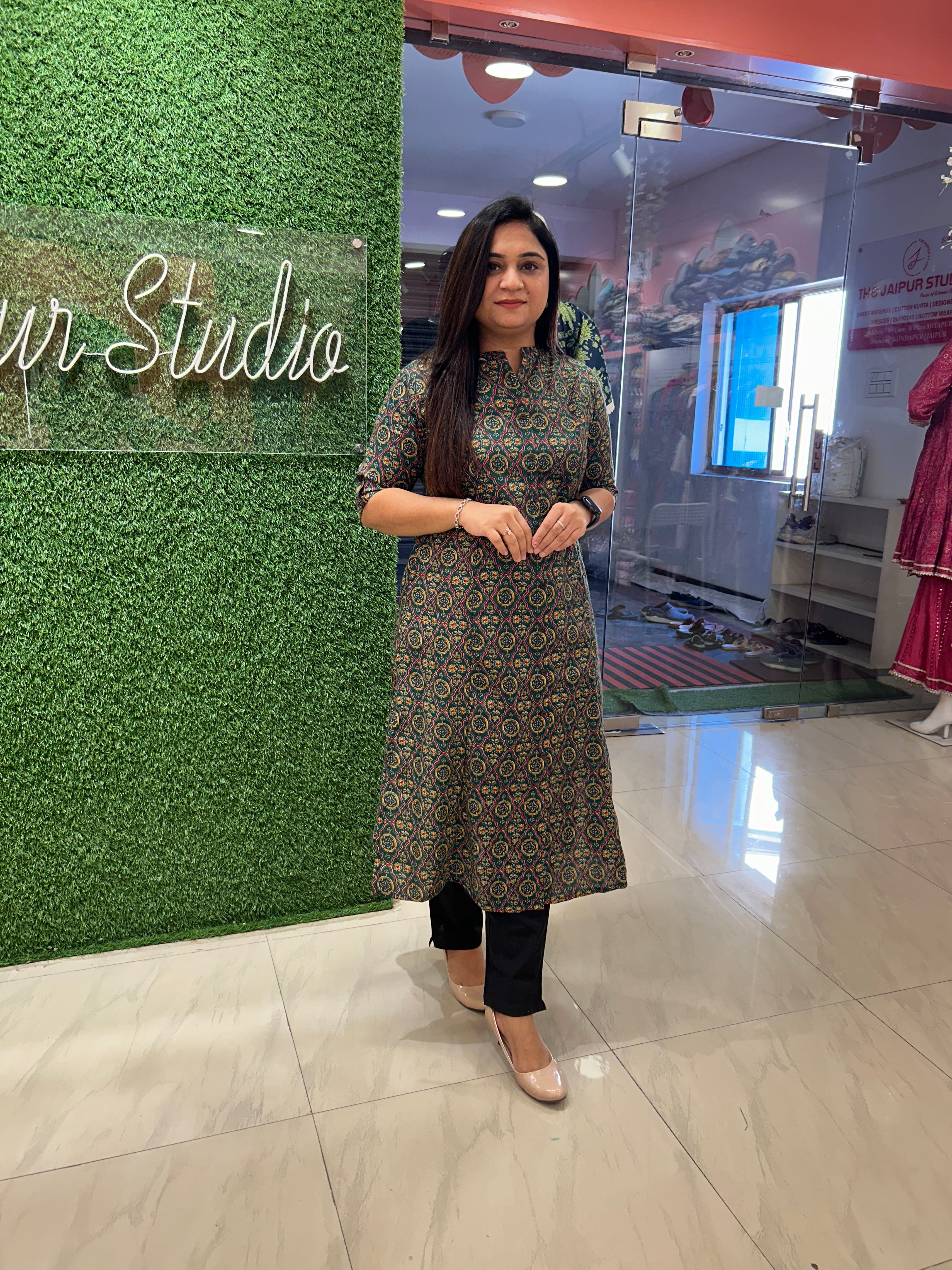 Rozana Cotton Casual A-Line Kurta with Pocket - The Jaipur Studio