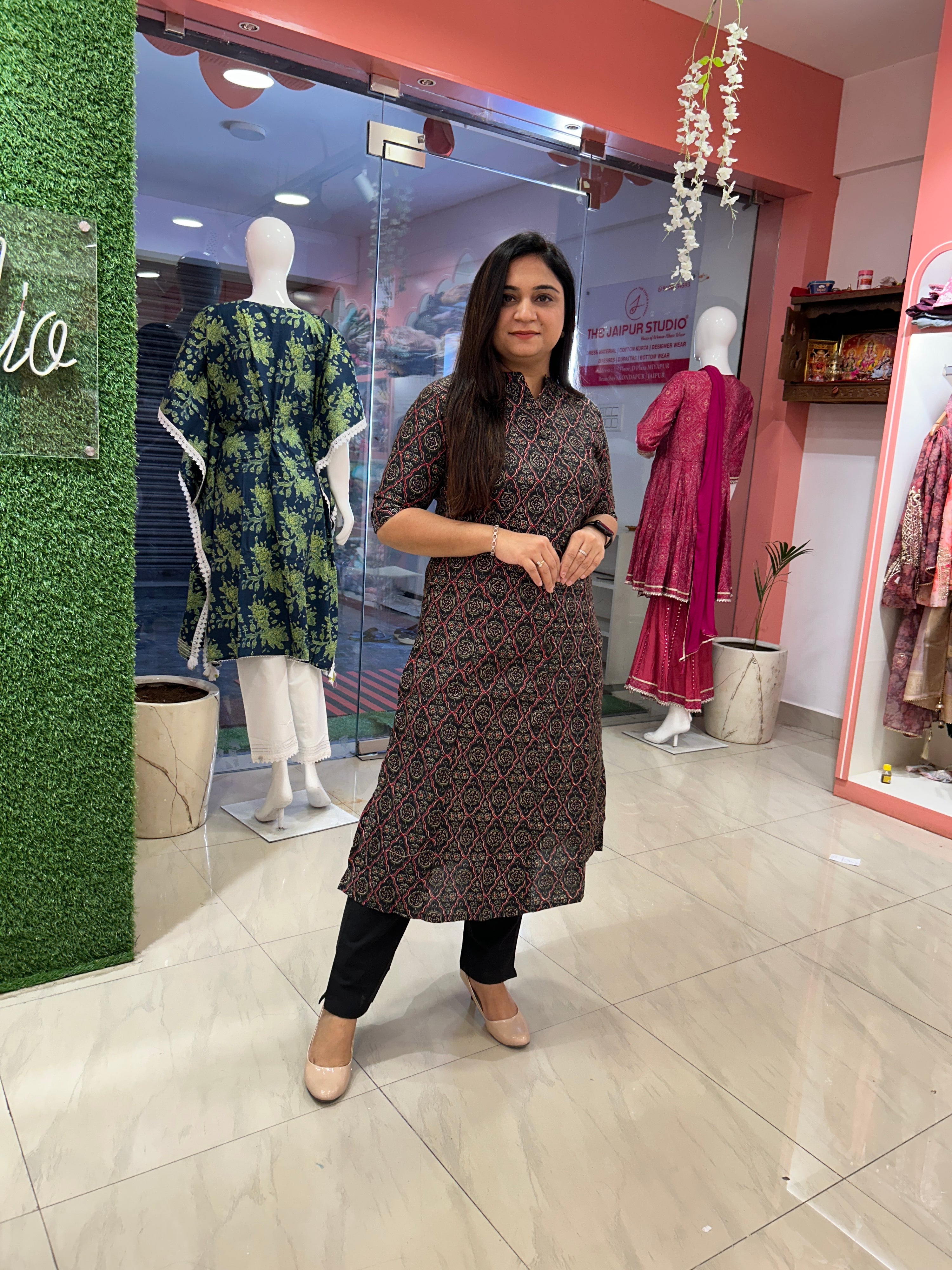 Rozana Cotton Casual A-Line Kurta with Pocket - The Jaipur Studio
