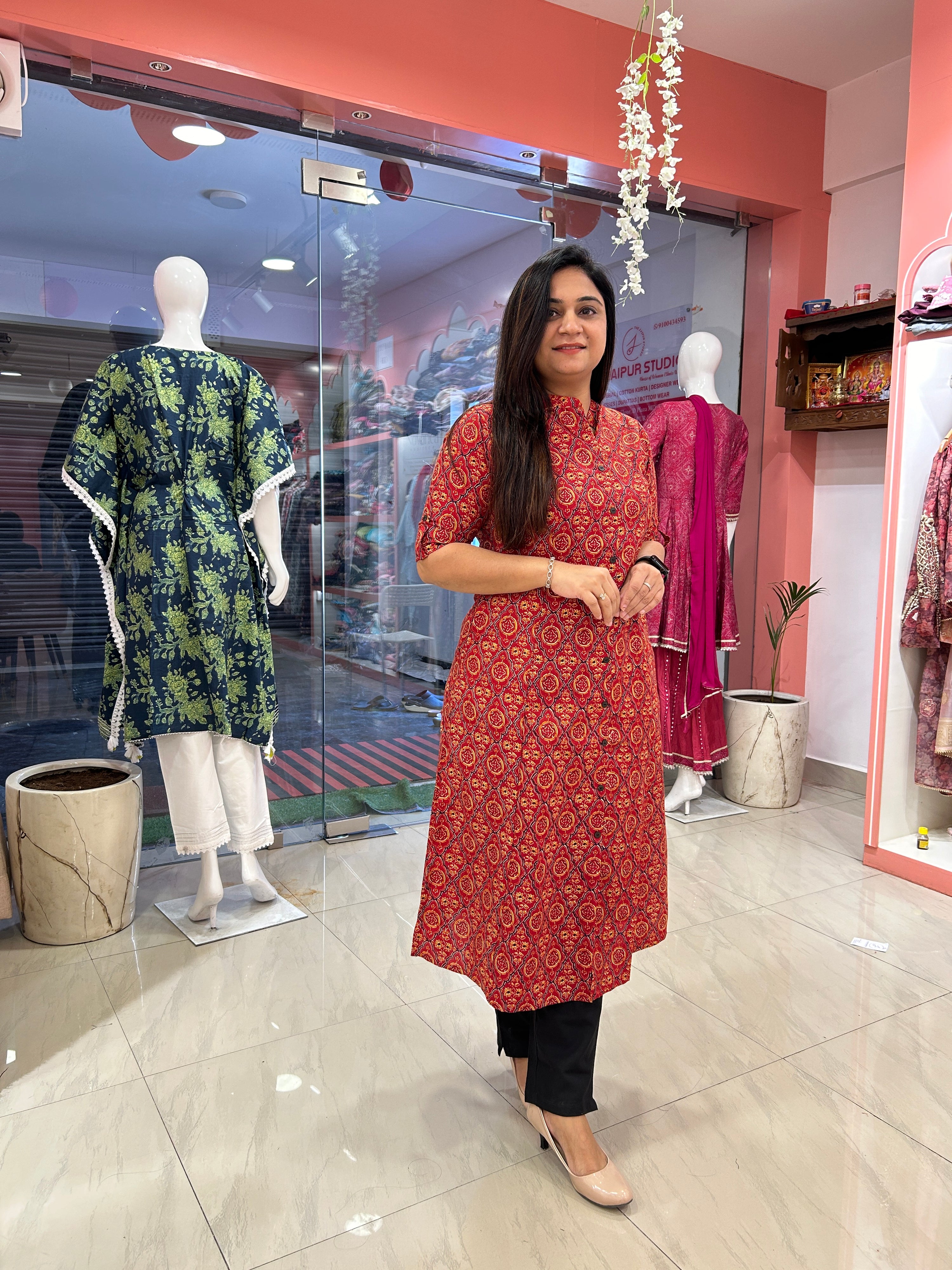 Rozana Cotton Casual A-Line Kurta with Pocket - The Jaipur Studio