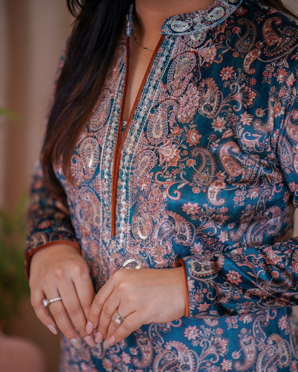 Mugal Print Velvet Embroidered Pant Set - The Jaipur Studio