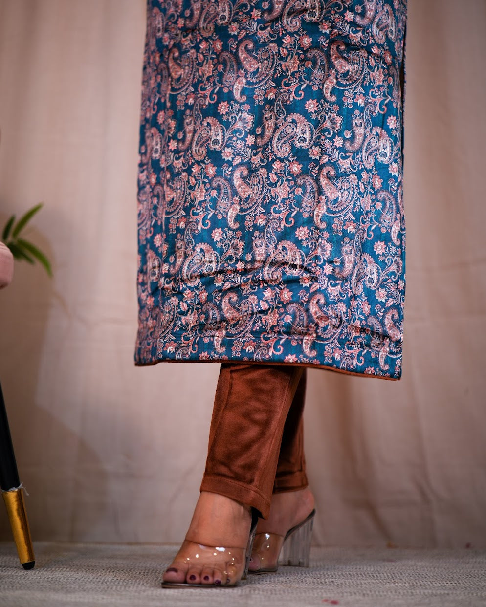 Mugal Print Velvet Embroidered Pant Set - The Jaipur Studio