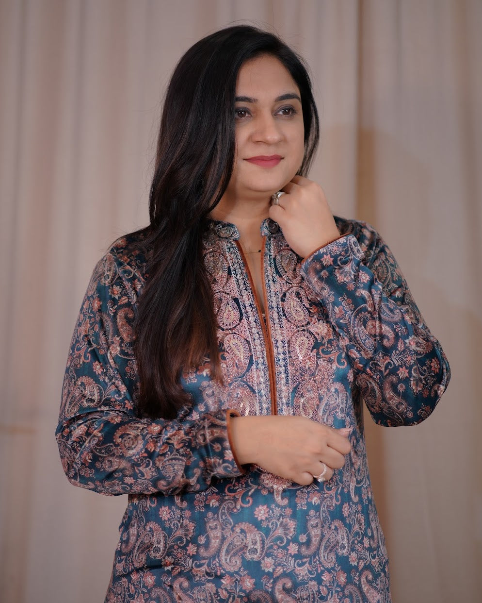 Mugal Print Velvet Embroidered Pant Set - The Jaipur Studio