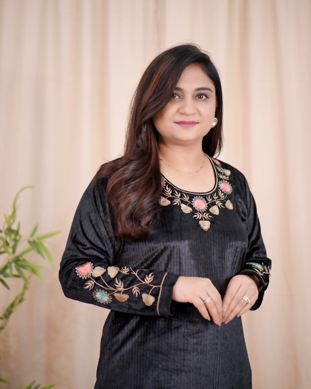Embroidered velvet Pant Set with Pocket - The Jaipur Studio