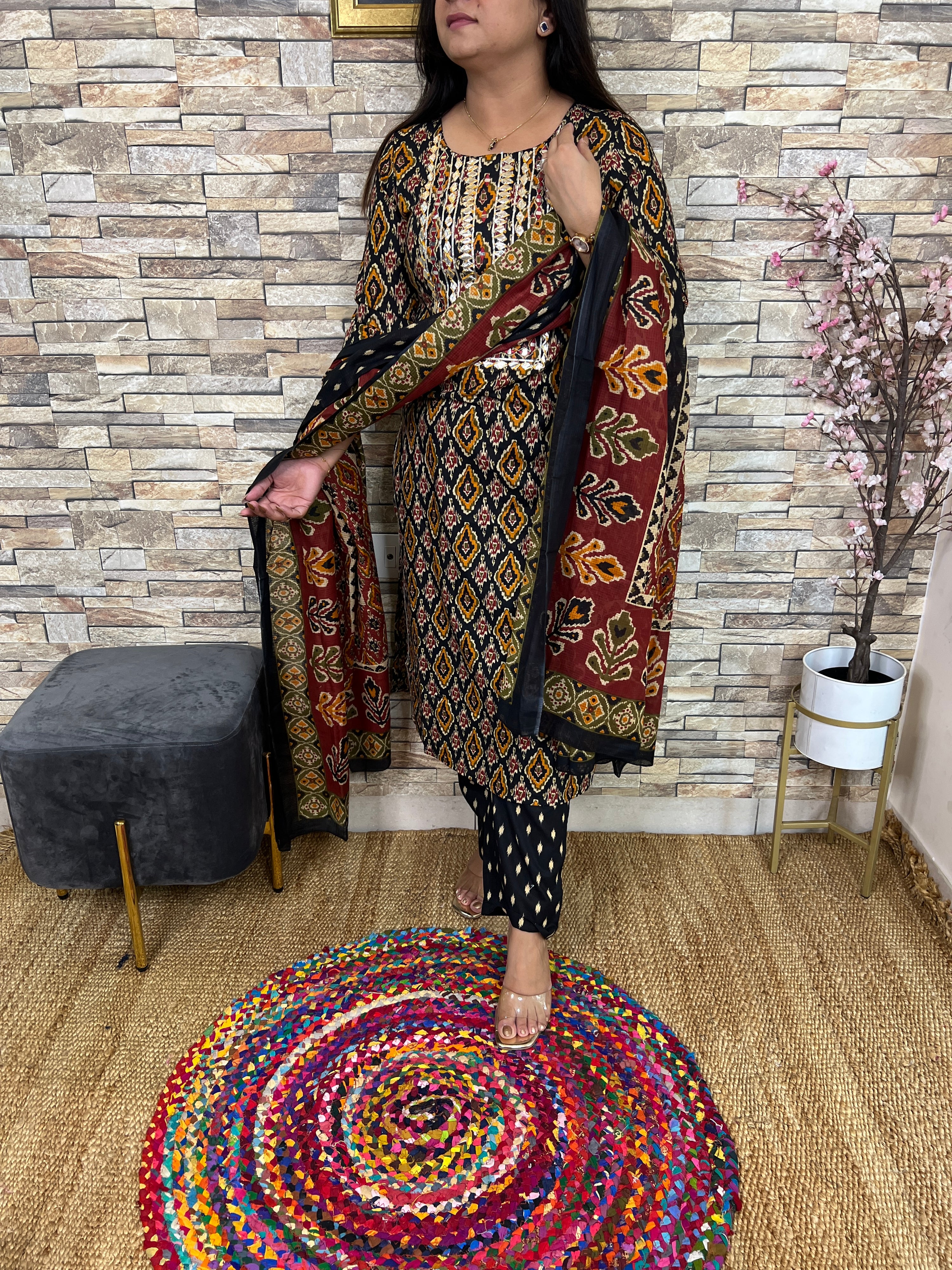 Beautiful cotton Ikkat print Pant Set - The Jaipur Studio