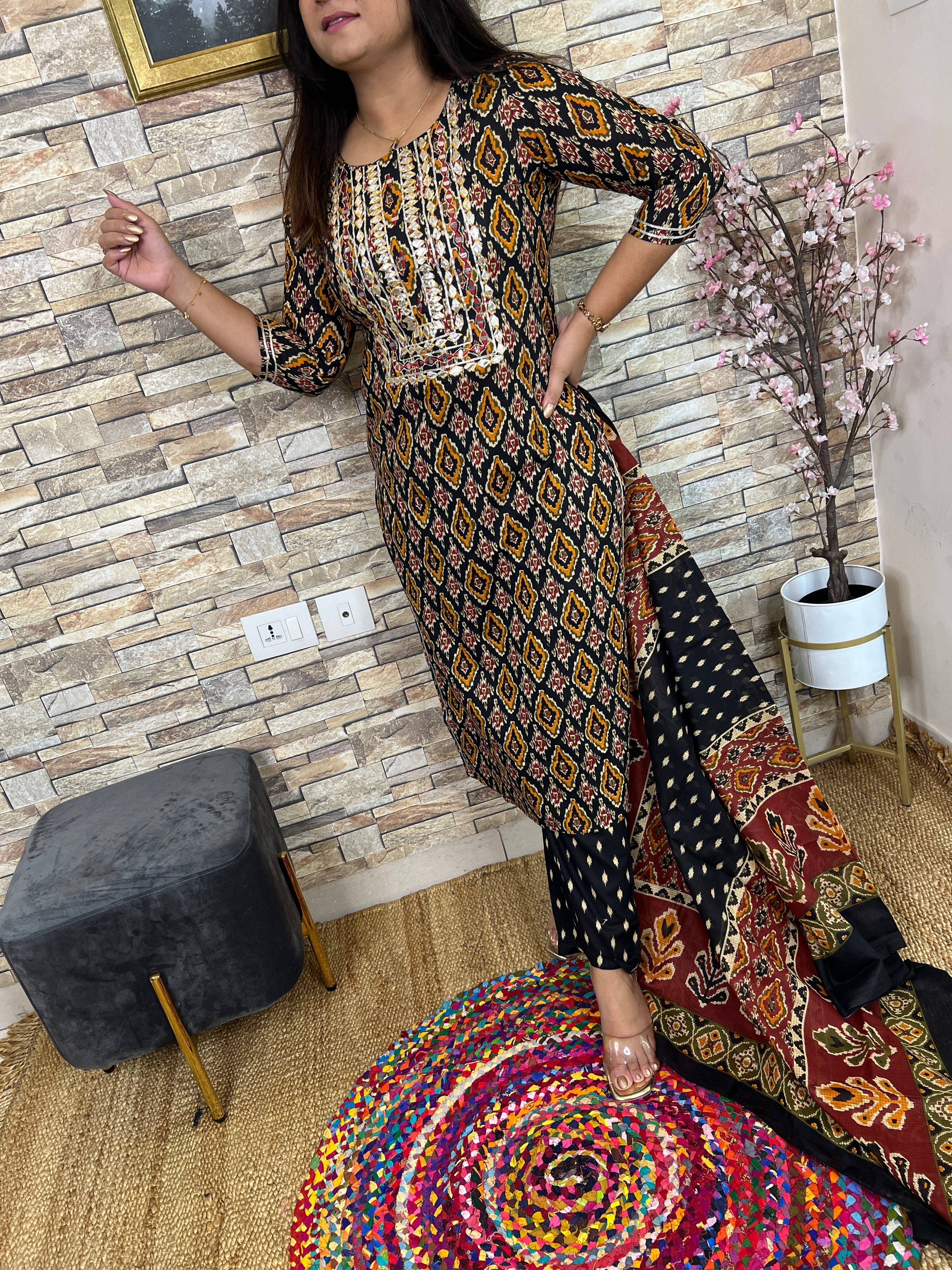 Beautiful cotton Ikkat print Pant Set - The Jaipur Studio