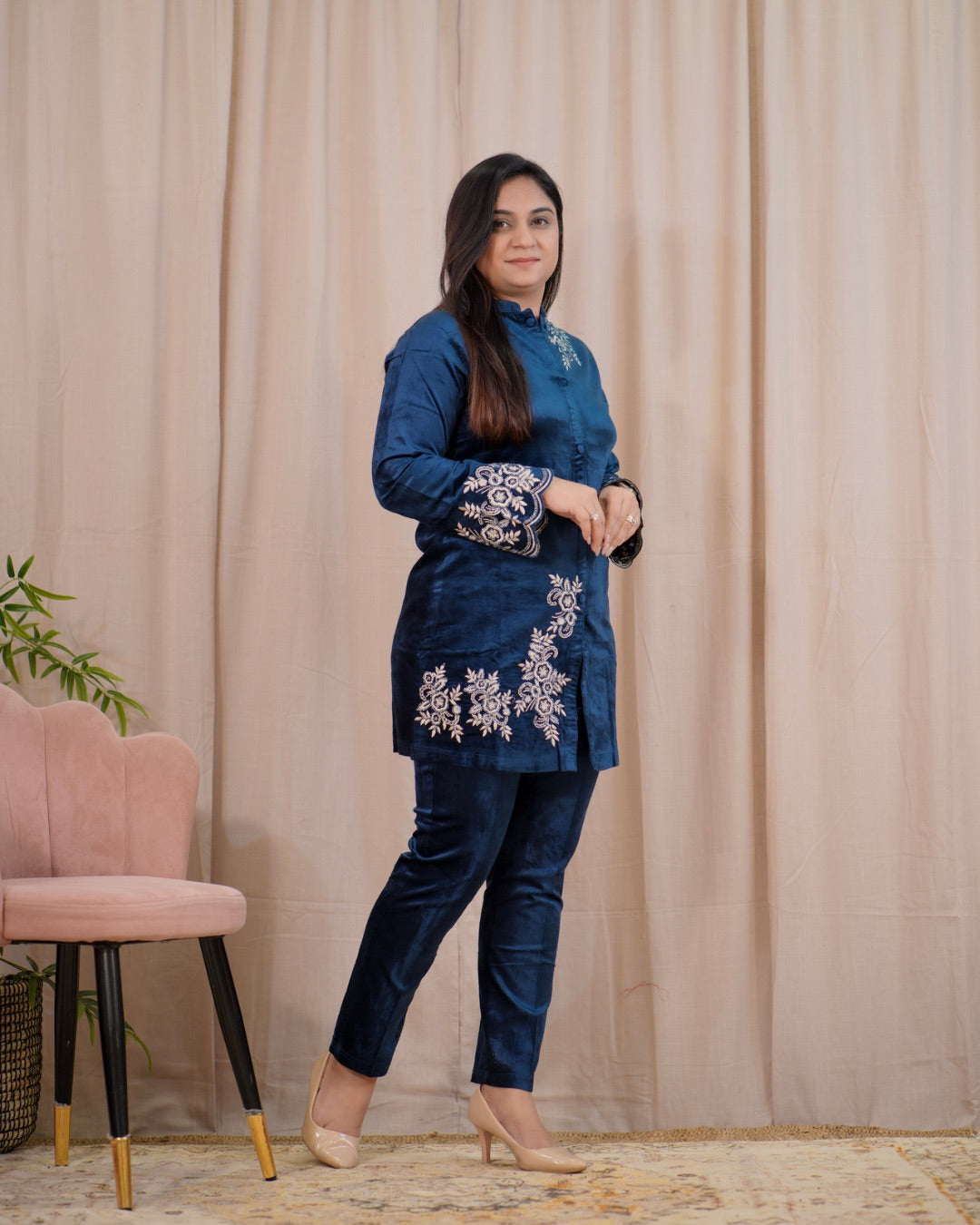 Premium Velet HandEmbroidered Coord Set - The Jaipur Studio