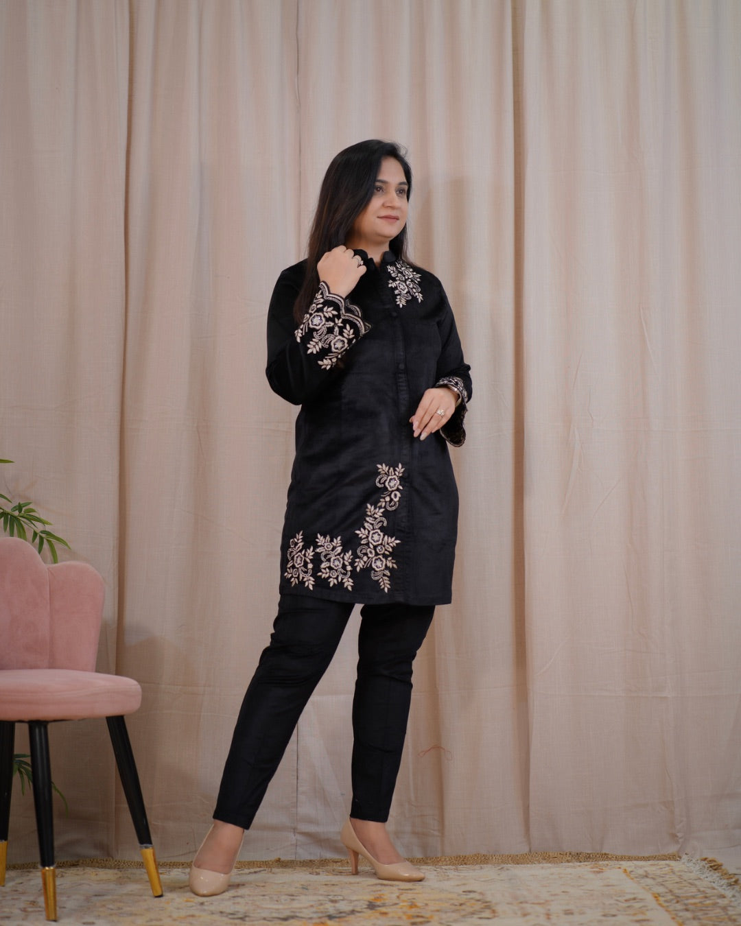 Premium Velet HandEmbroidered Coord Set - The Jaipur Studio