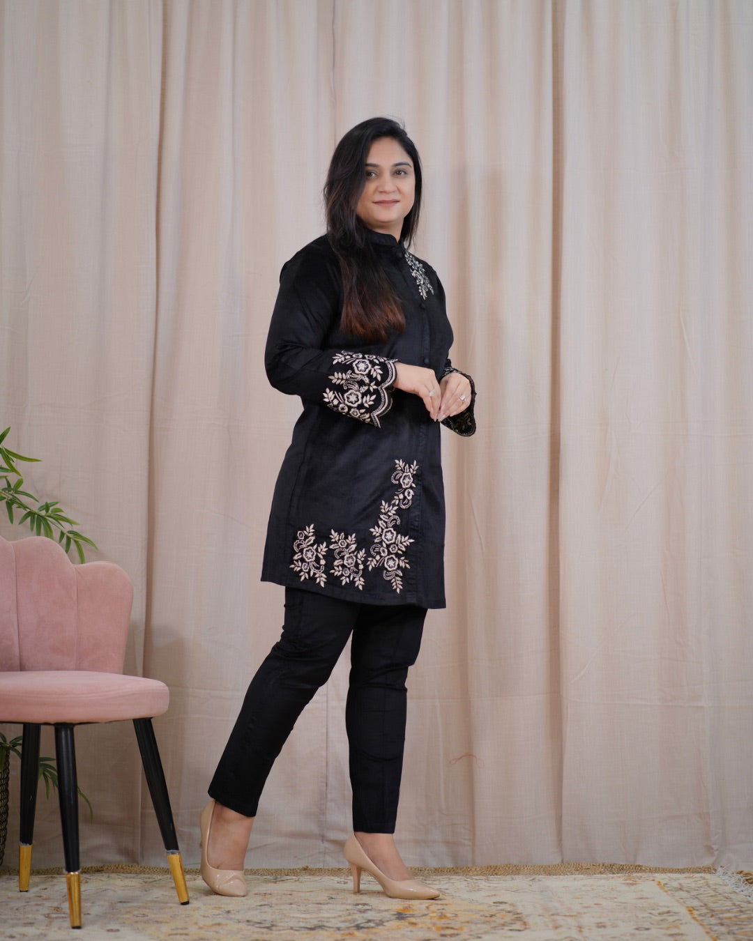 Premium Velet HandEmbroidered Coord Set - The Jaipur Studio