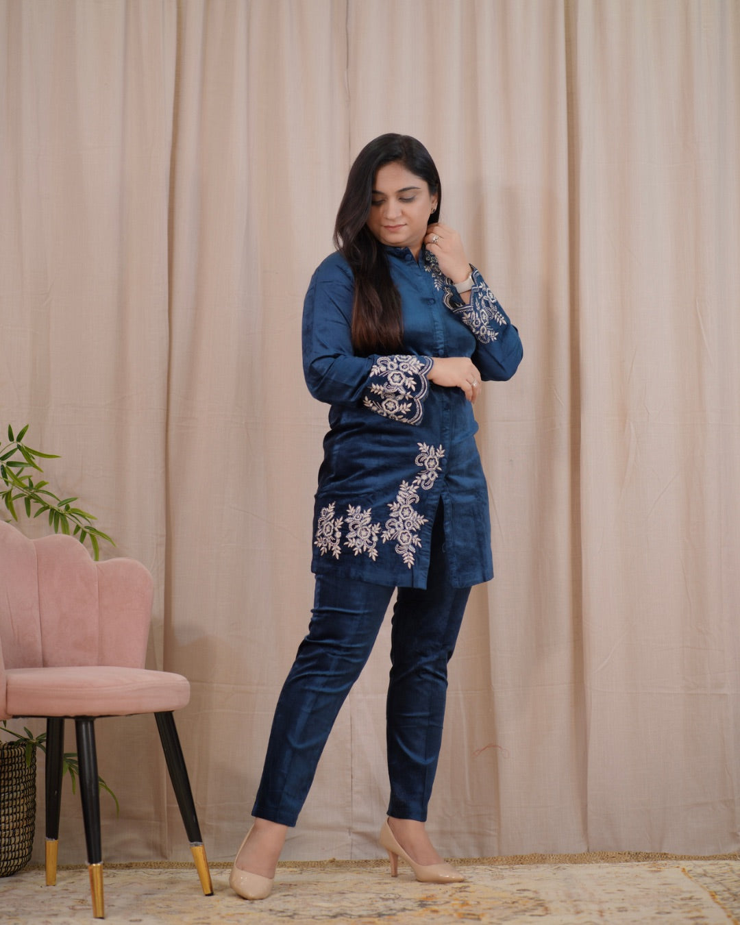 Premium Velet HandEmbroidered Coord Set - The Jaipur Studio