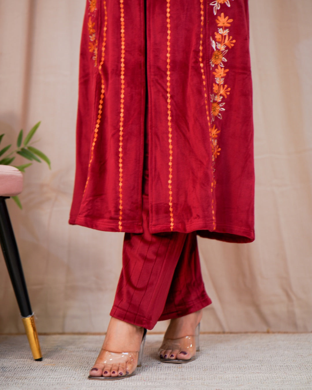 Woollen Embroidered Long Shrug Pant Set - The Jaipur Studio