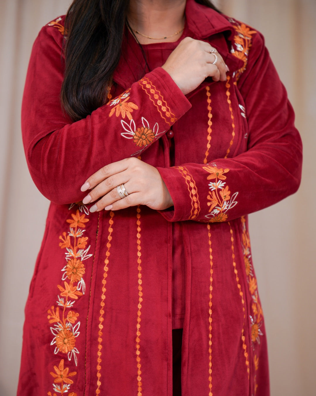 Woollen Embroidered Long Shrug Pant Set - The Jaipur Studio