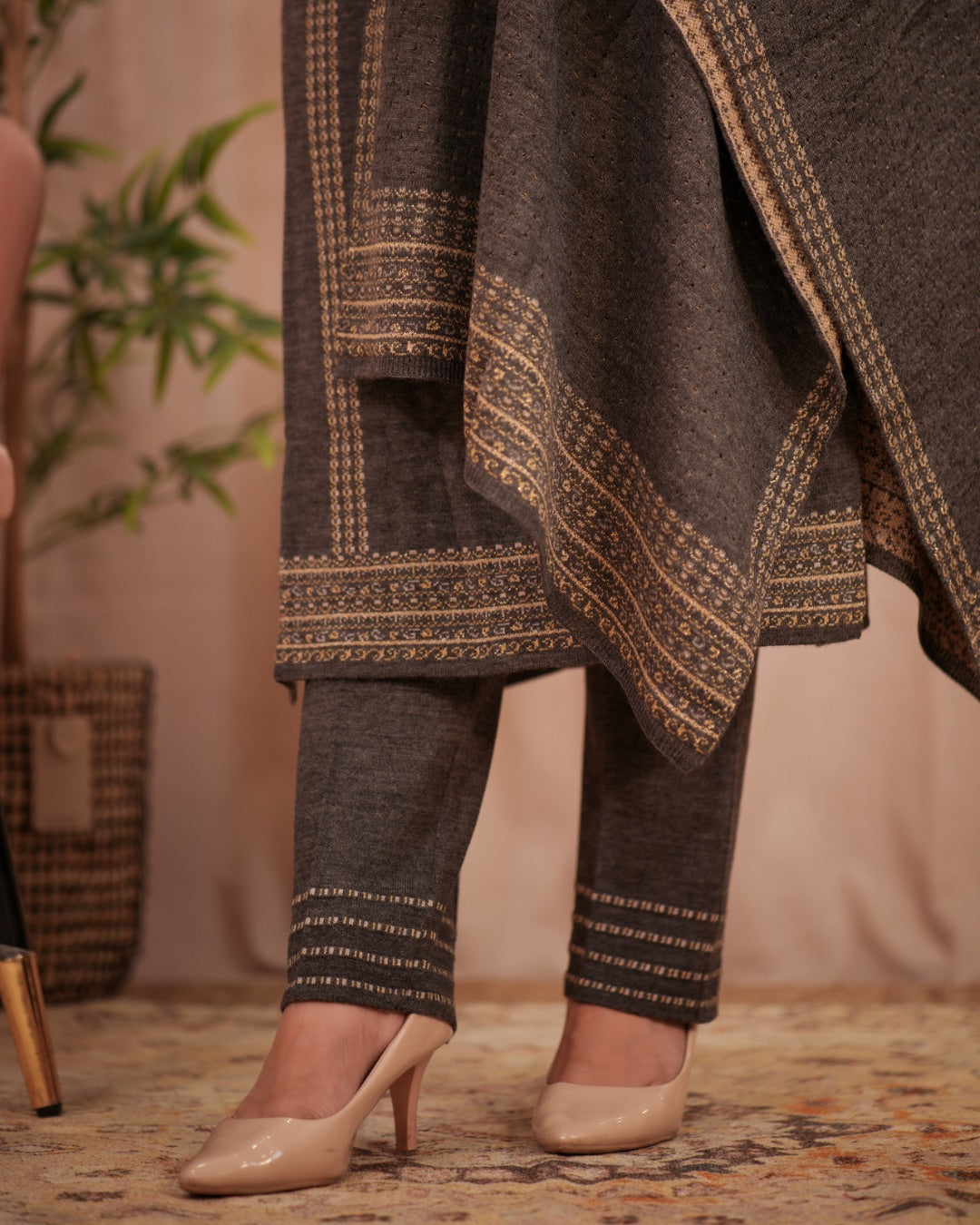 Winter special Woollen dupatta set Grey - The Jaipur Studio