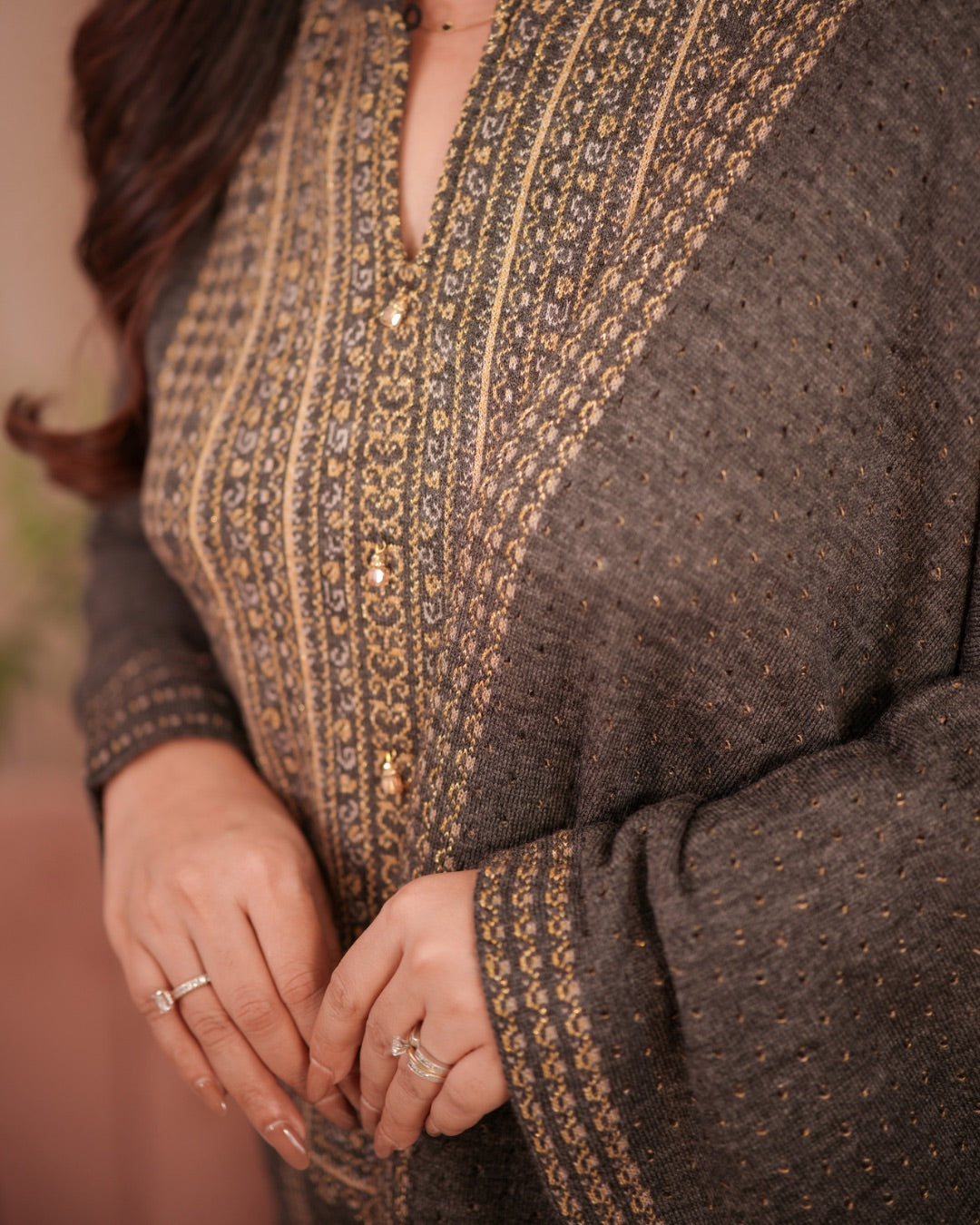 Winter special Woollen dupatta set Grey - The Jaipur Studio