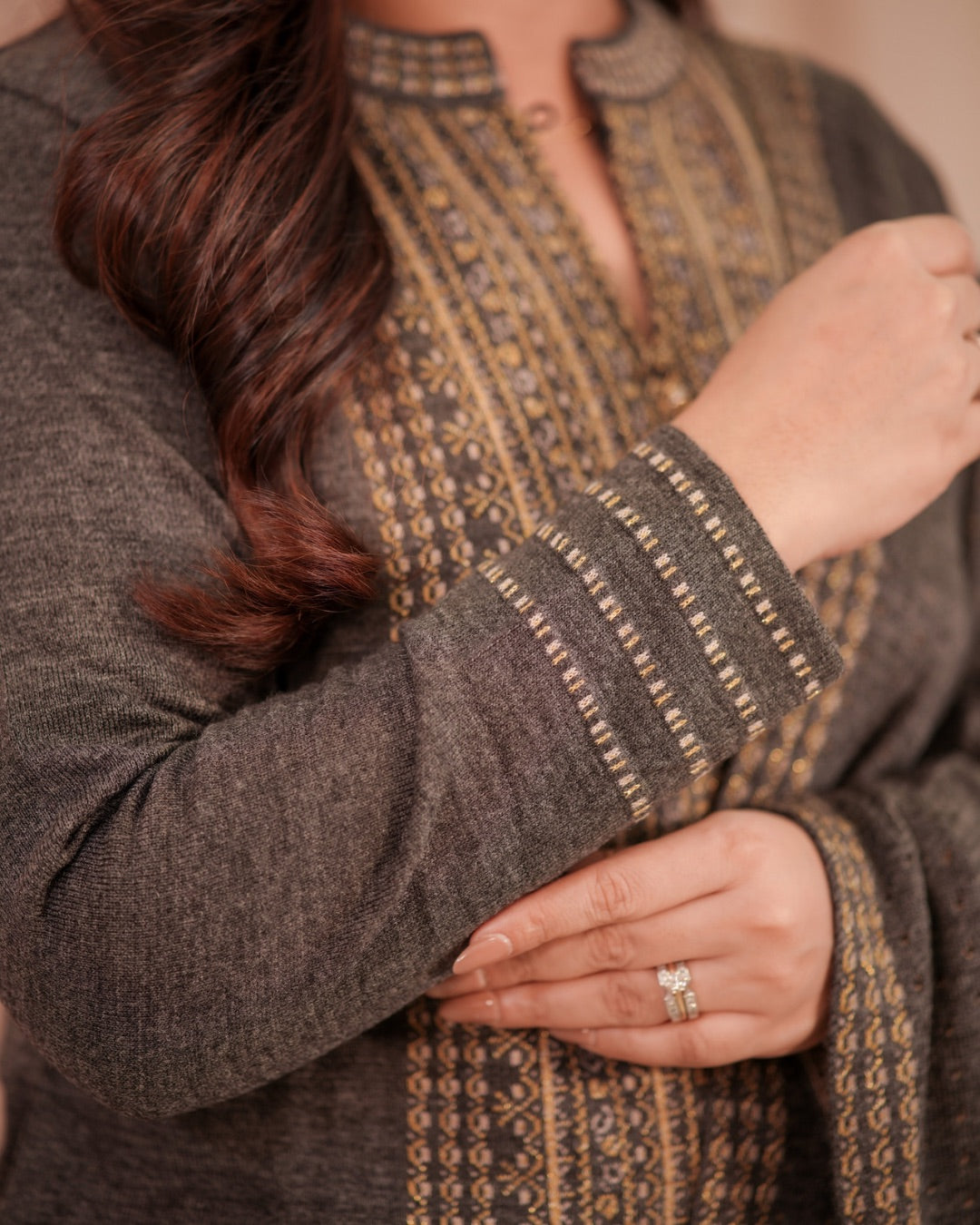 Winter special Woollen dupatta set Grey - The Jaipur Studio