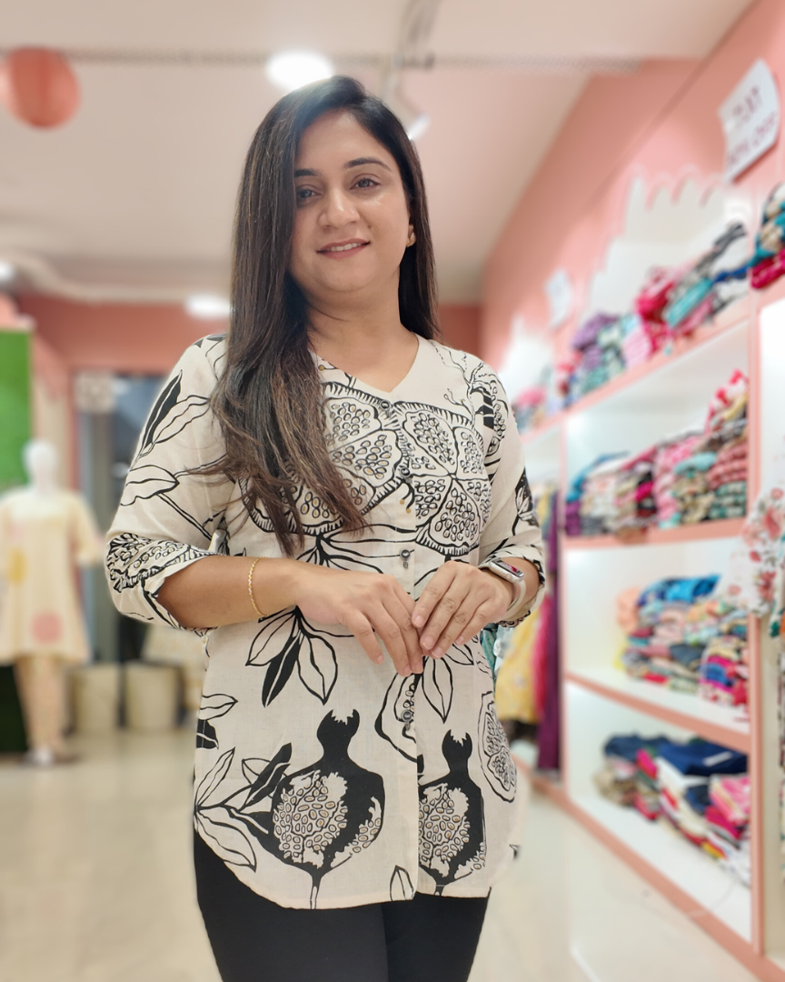 Offwhite Cotton HandEmbroidered Casual Short Top - The Jaipur Studio