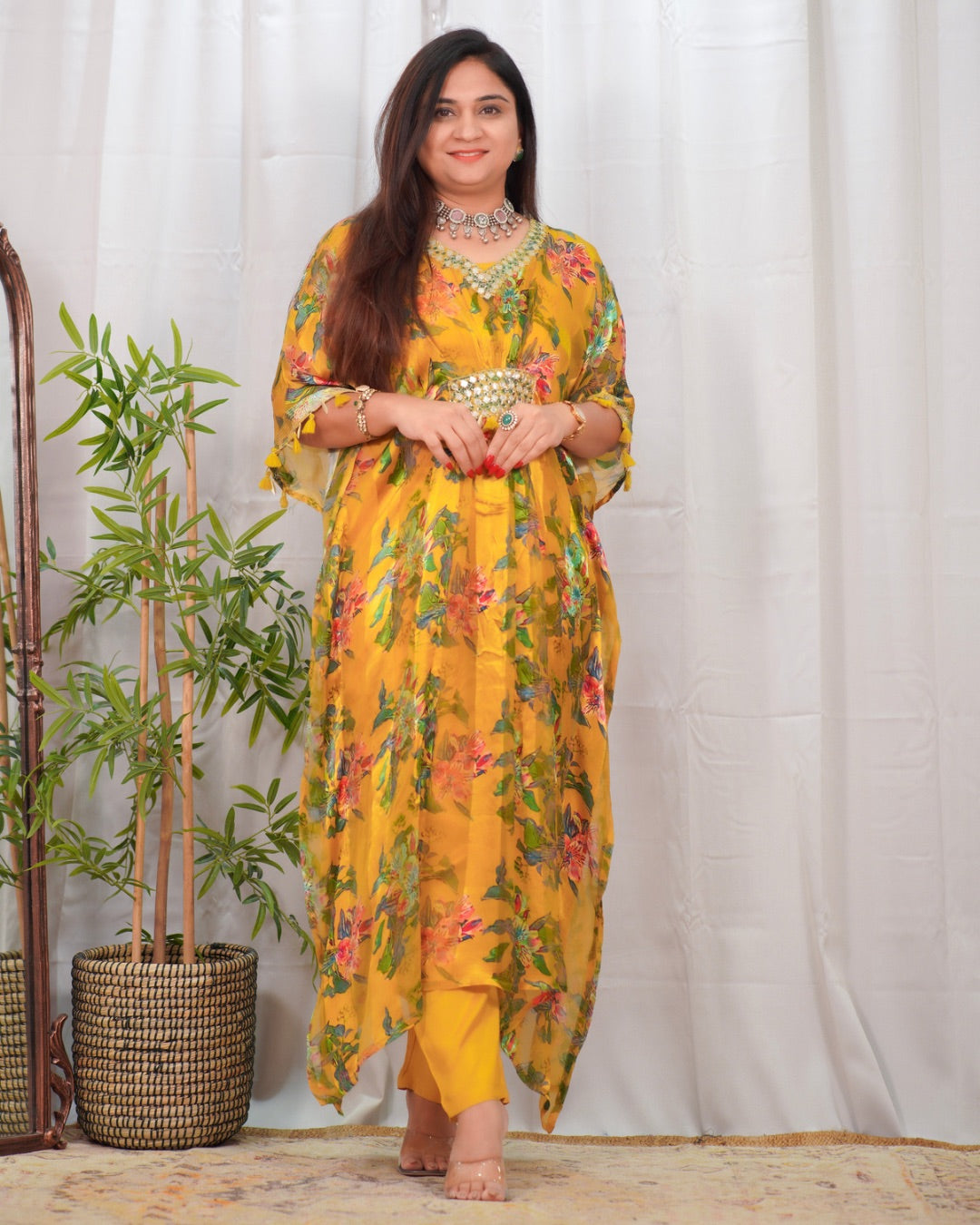 Floral Chiffon Kaftaan Pant Set - The Jaipur Studio