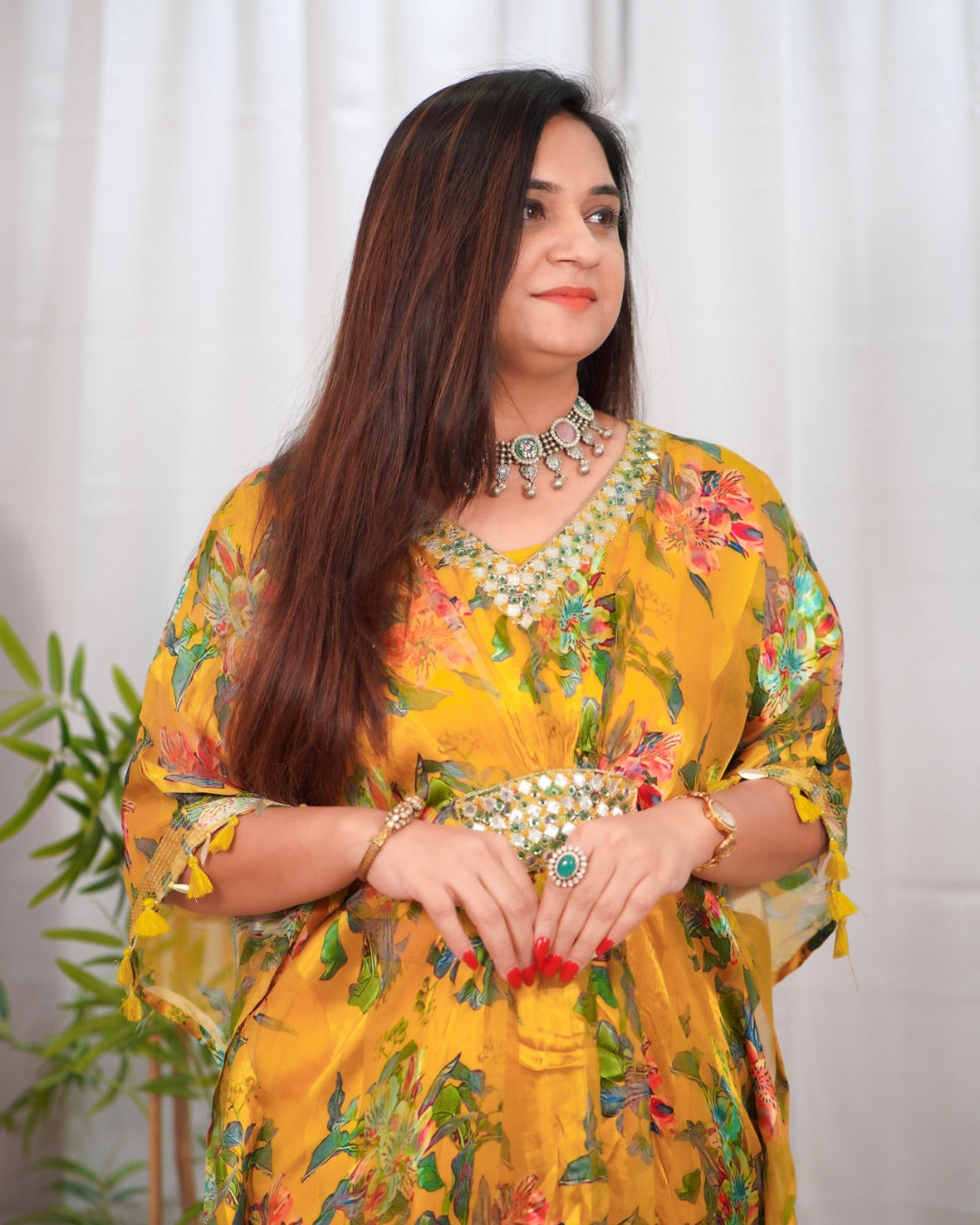 Floral Chiffon Kaftaan Pant Set - The Jaipur Studio