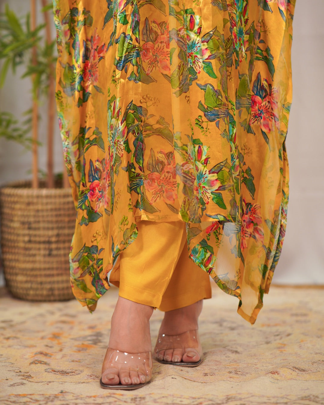 Floral Chiffon Kaftaan Pant Set - The Jaipur Studio