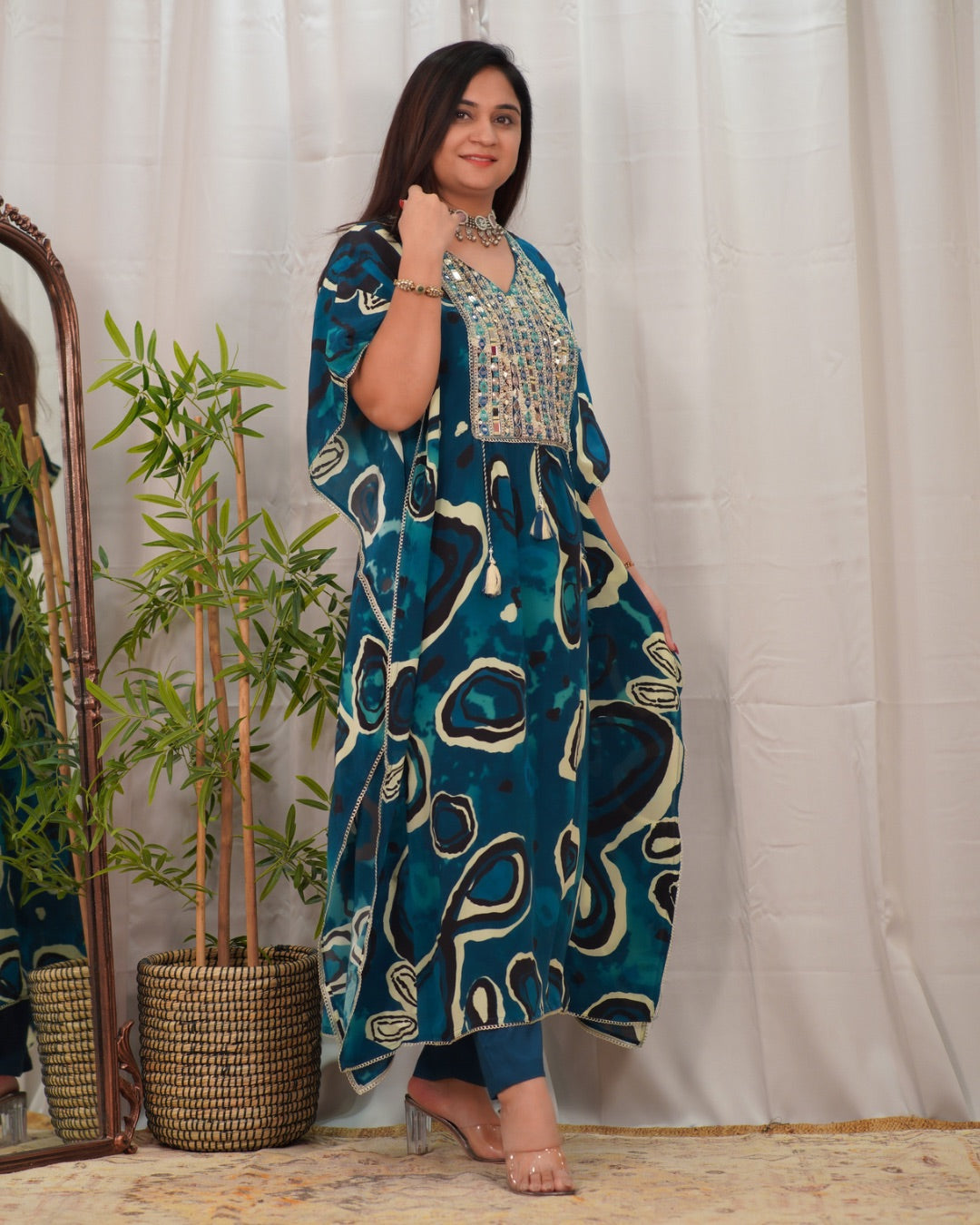 Chinnon embroidered Kaftaan Pant Set - The Jaipur Studio