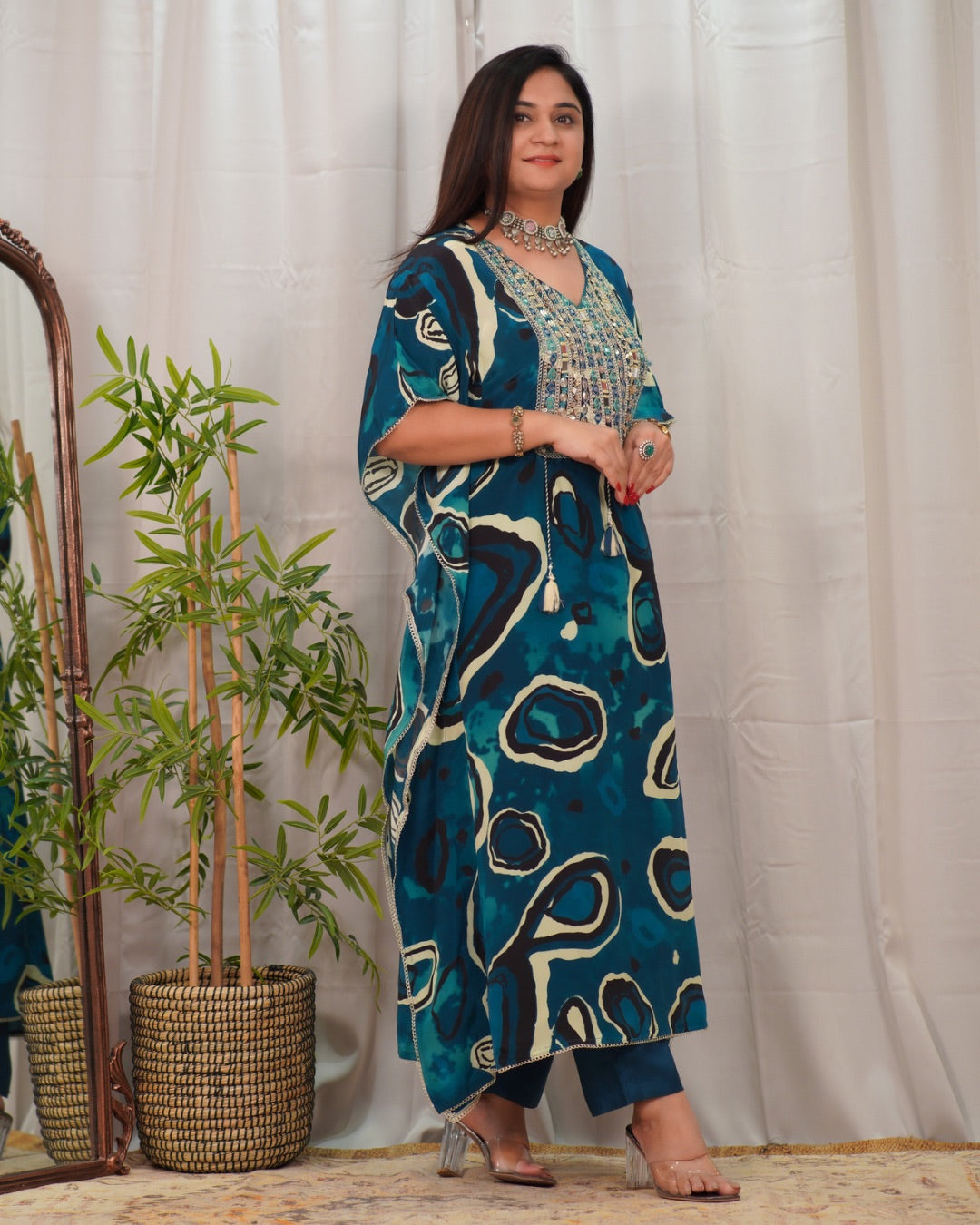 Chinnon embroidered Kaftaan Pant Set - The Jaipur Studio
