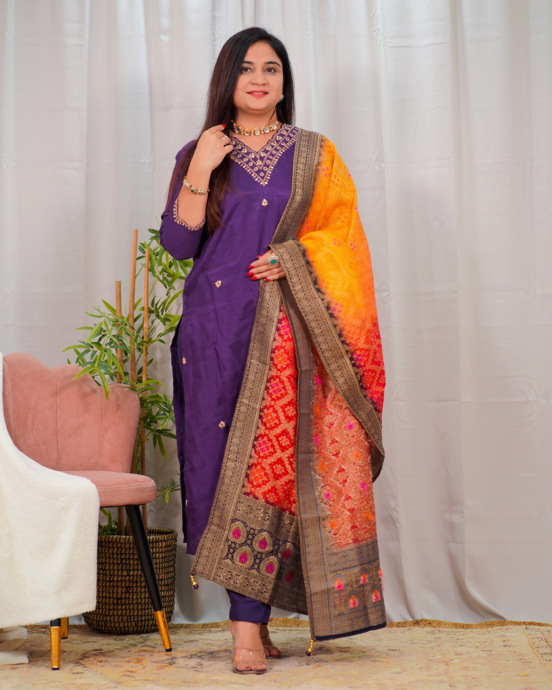 Diva Silk Hand embroidered Pant Set - The Jaipur Studio