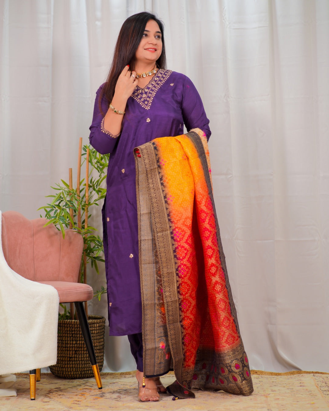 Diva Silk Hand embroidered Pant Set - The Jaipur Studio