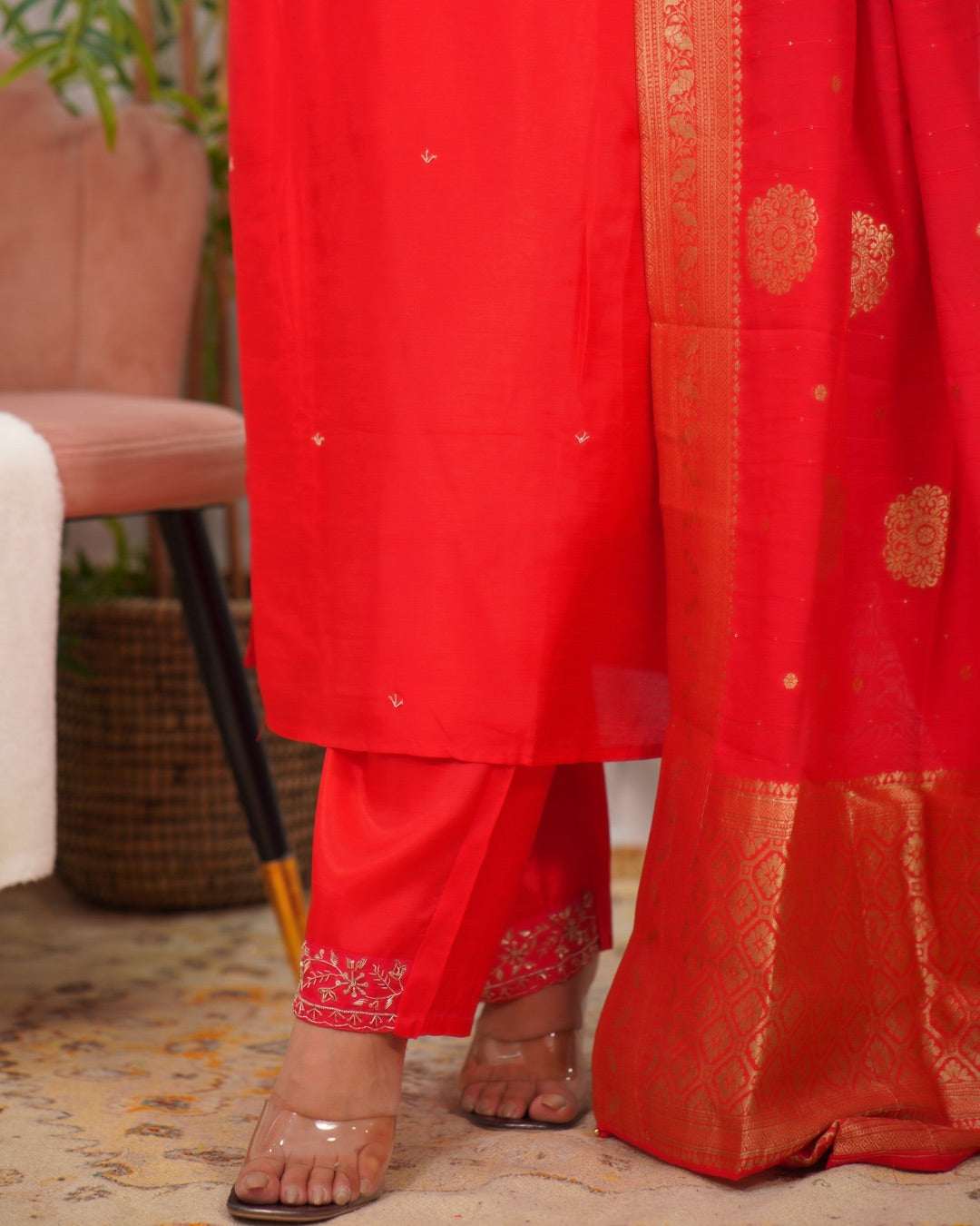 Mahi Silk Hand embroidered Pant Set - The Jaipur Studio