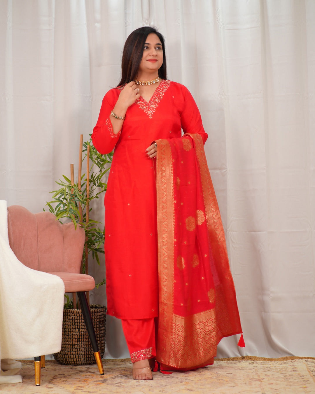 Mahi Silk Hand embroidered Pant Set - The Jaipur Studio