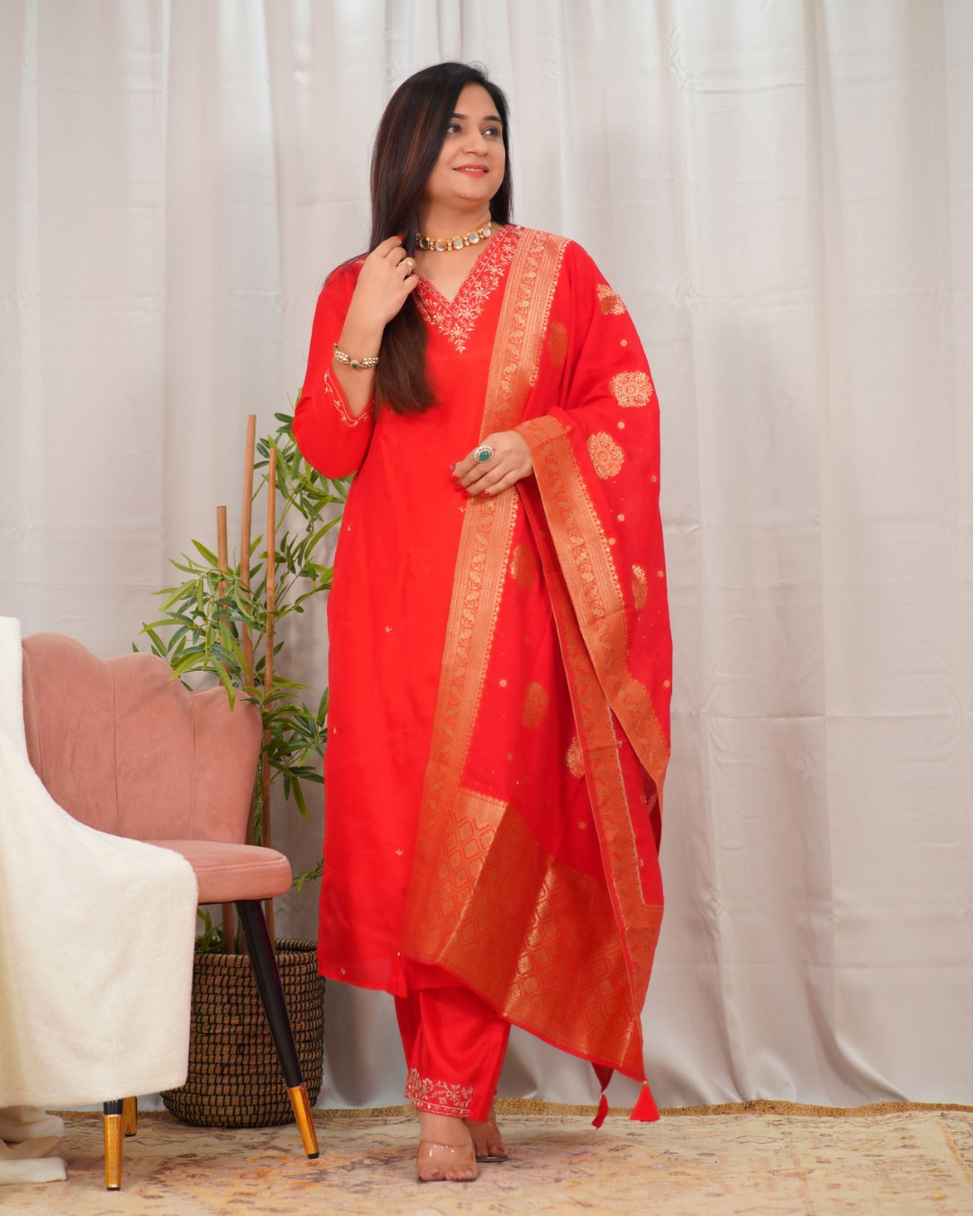 Mahi Silk Hand embroidered Pant Set - The Jaipur Studio