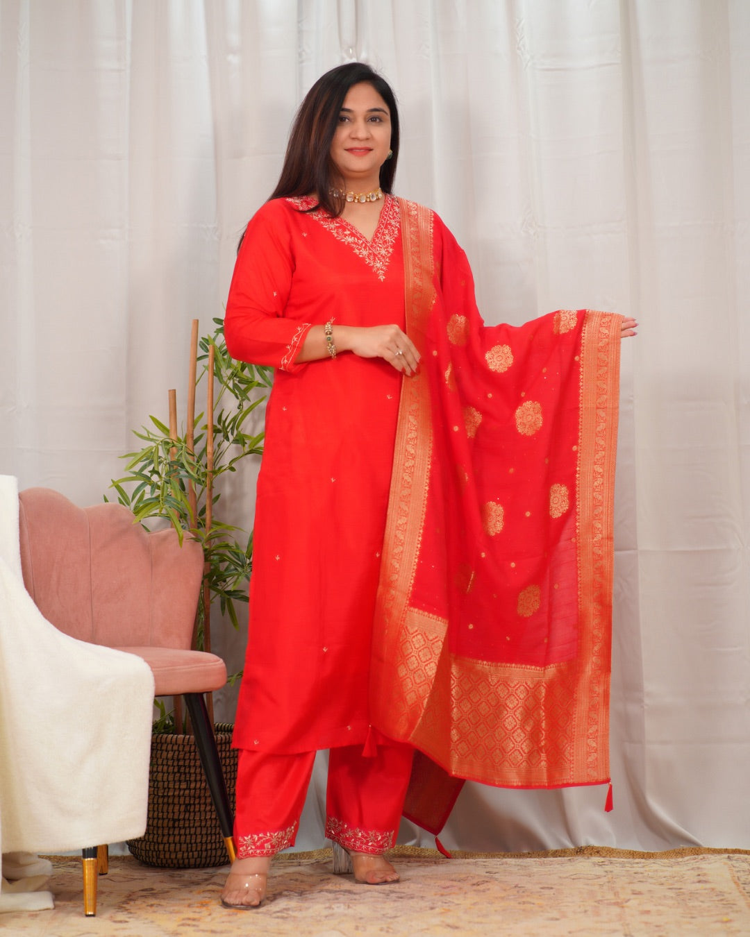 Mahi Silk Hand embroidered Pant Set - The Jaipur Studio