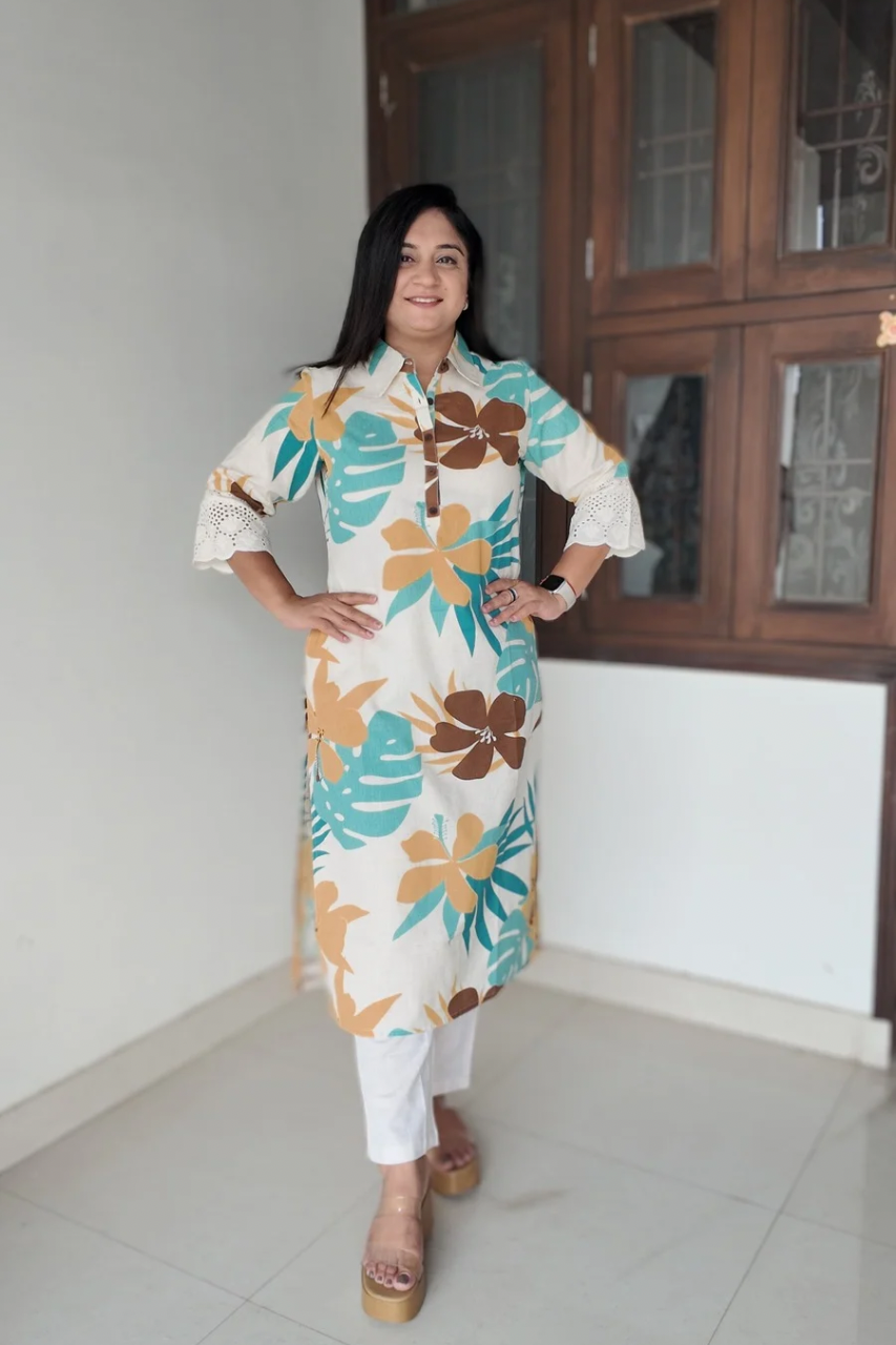 Summerish Floral Cotton Casual kurta with pocket - The Jaipur Studio