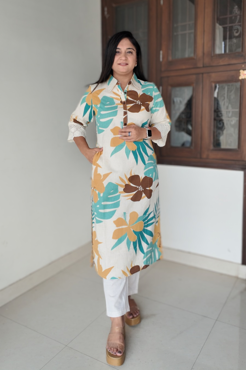 Summerish Floral Cotton Casual kurta with pocket - The Jaipur Studio