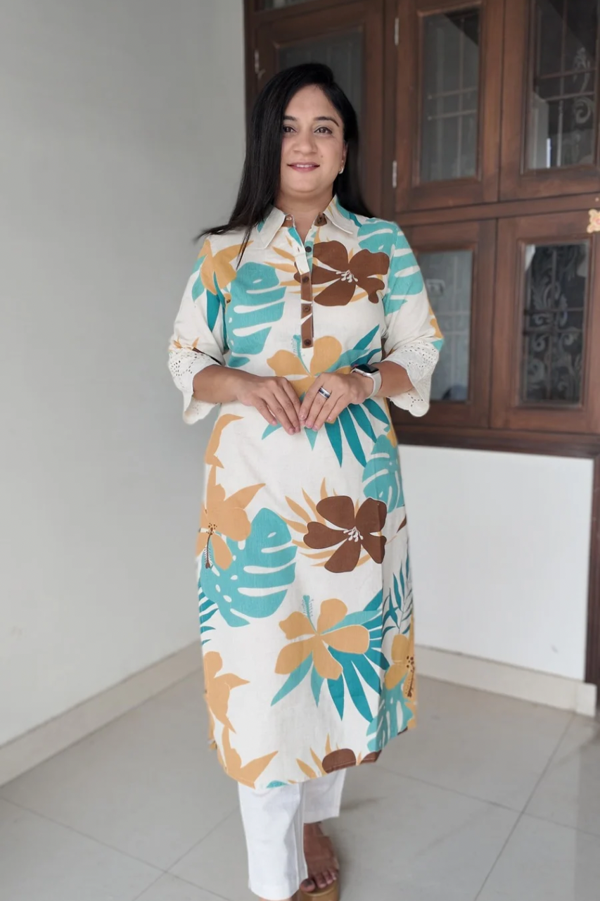 Summerish Floral Cotton Casual kurta with pocket - The Jaipur Studio