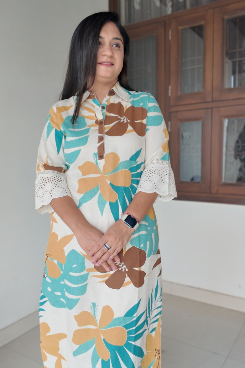 Summerish Floral Cotton Casual kurta with pocket - The Jaipur Studio