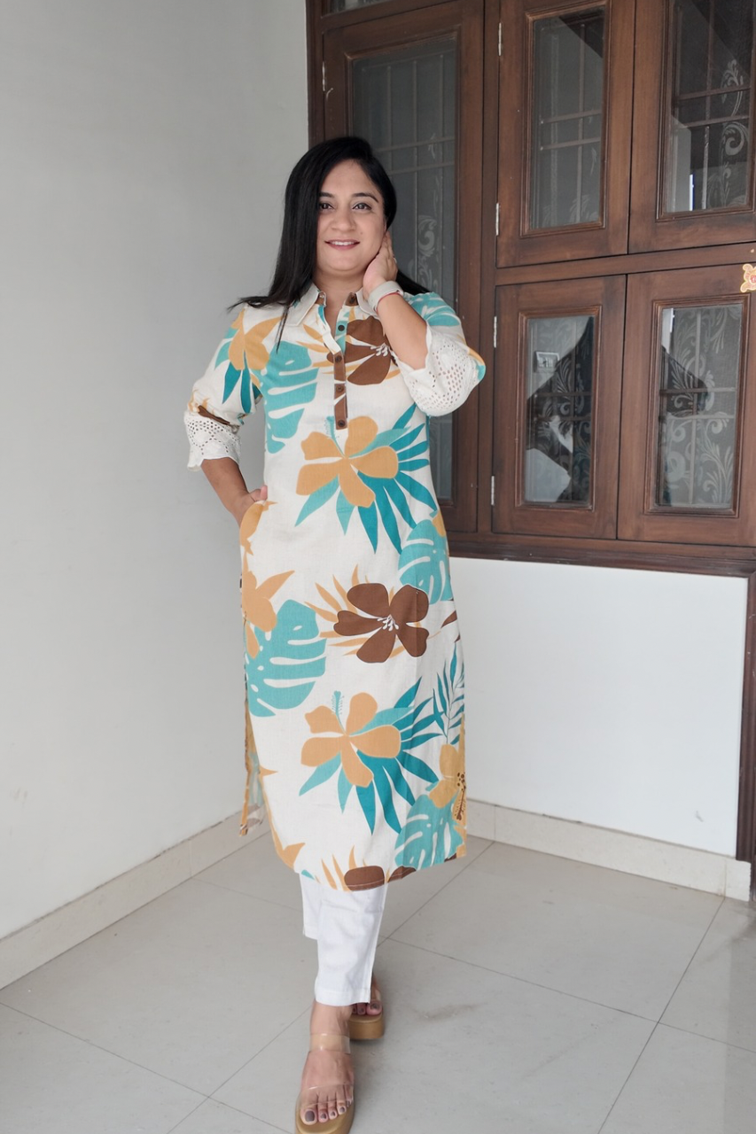 Summerish Floral Cotton Casual kurta with pocket - The Jaipur Studio