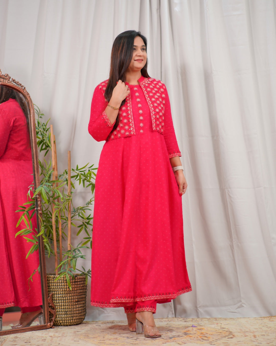 Ruhani Embroidered Anarkali Pant Set with Jacket - The Jaipur Studio