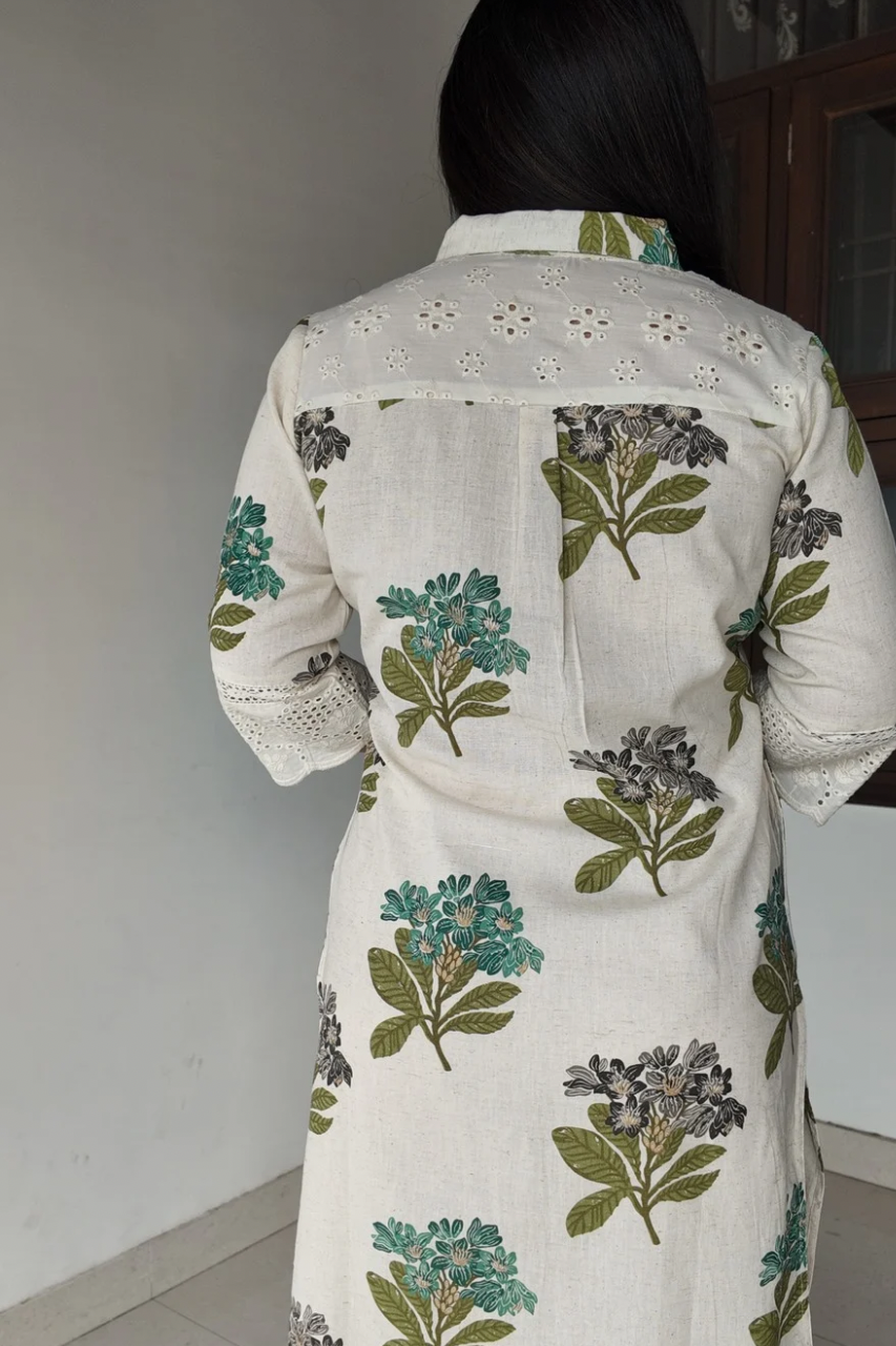 Summerish Floral Collared Cotton Casual kurta with pocket - The Jaipur Studio