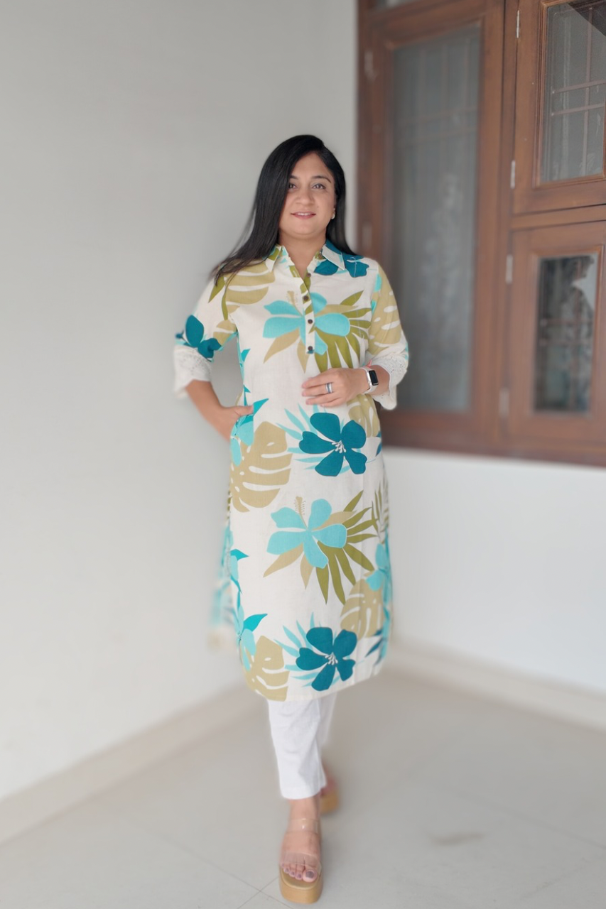 Summerish Floral Cotton Casual kurta with pocket - The Jaipur Studio