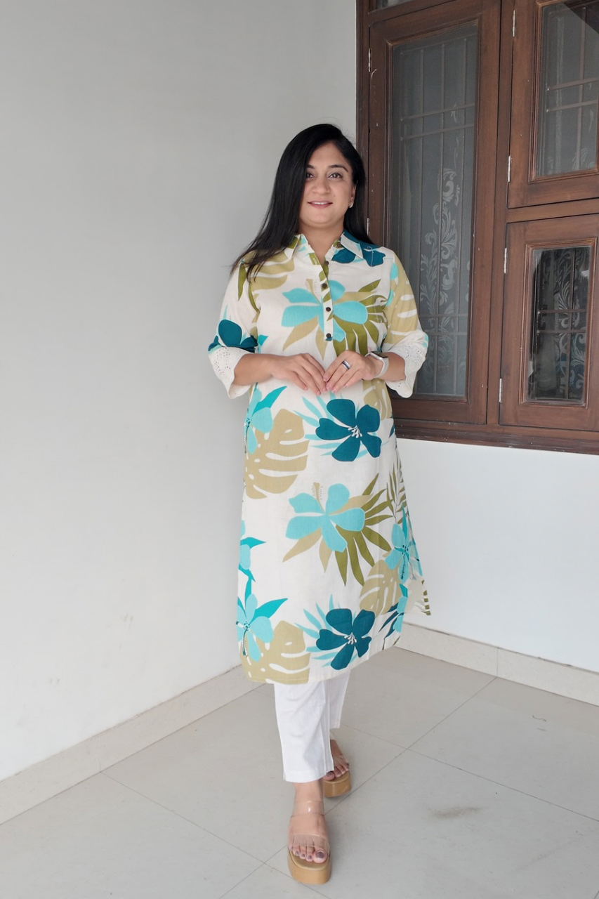 Summerish Floral Cotton Casual kurta with pocket - The Jaipur Studio