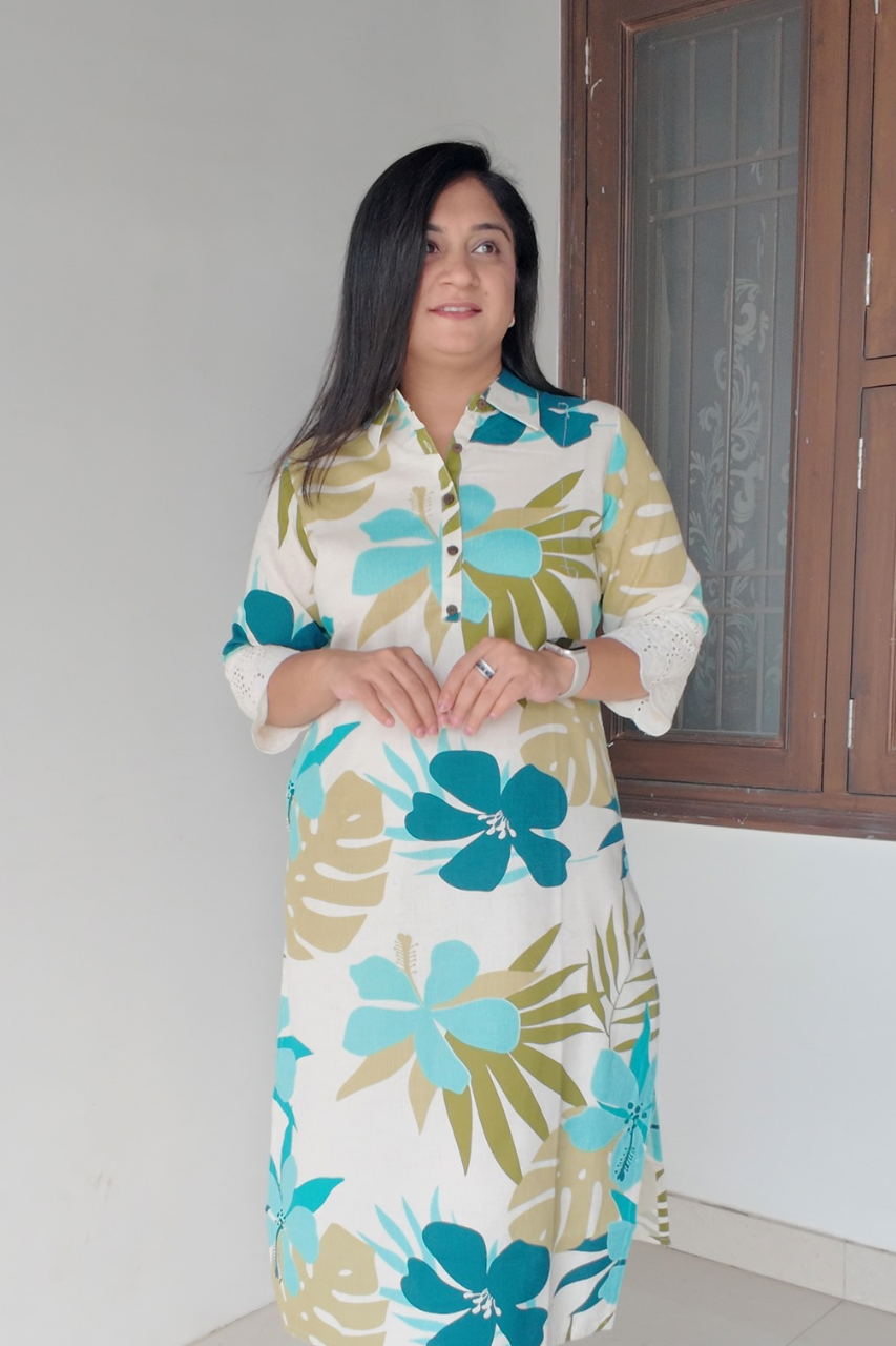 Summerish Floral Cotton Casual kurta with pocket - The Jaipur Studio