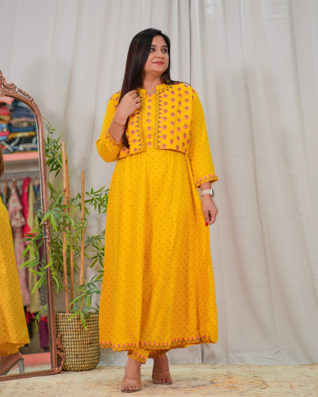 Ruhani Embroidered Anarkali Pant Set with Jacket - The Jaipur Studio