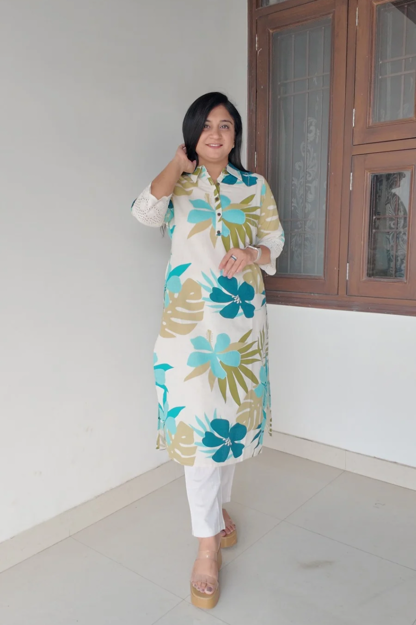 Summerish Floral Cotton Casual kurta with pocket - The Jaipur Studio