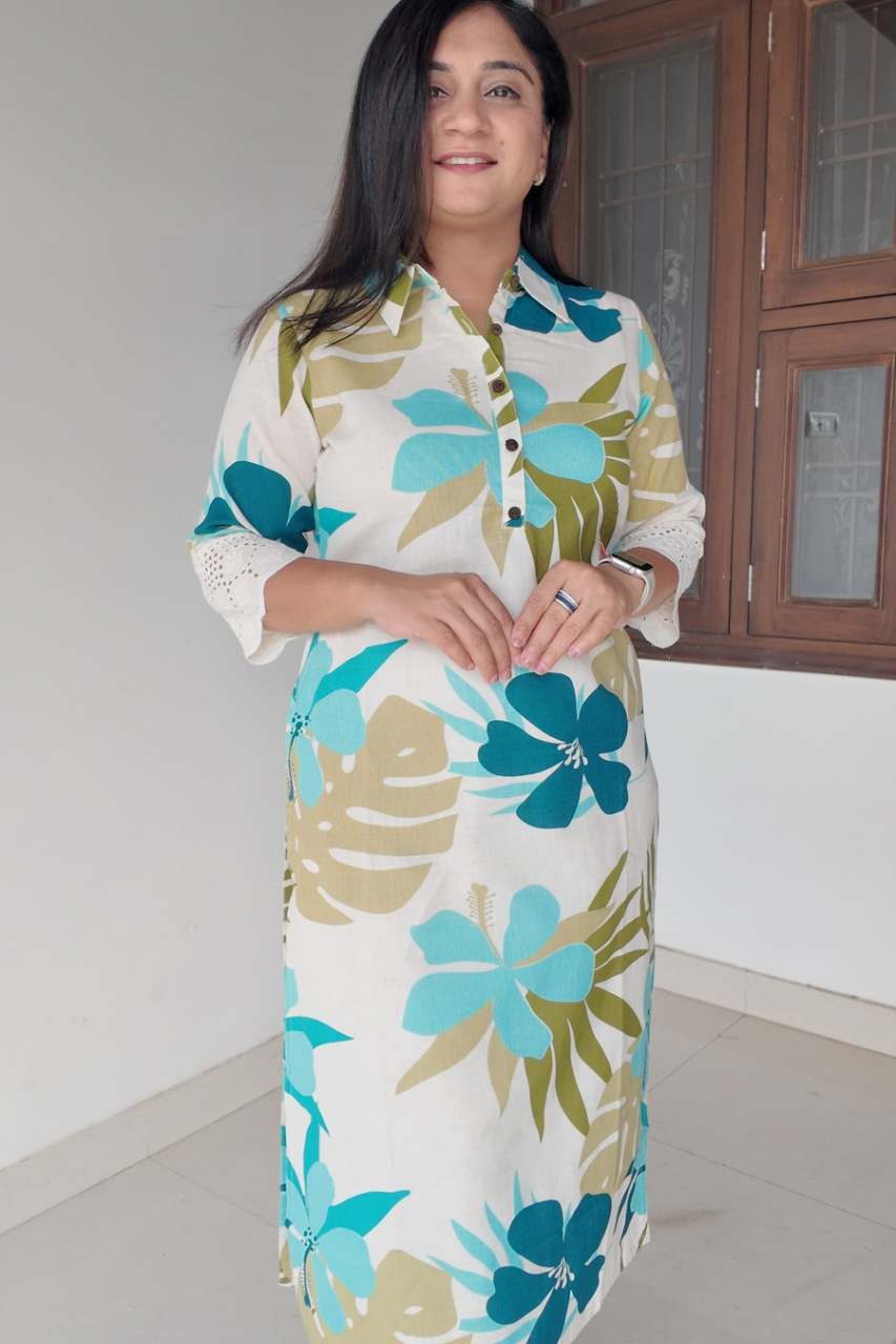 Summerish Floral Cotton Casual kurta with pocket - The Jaipur Studio